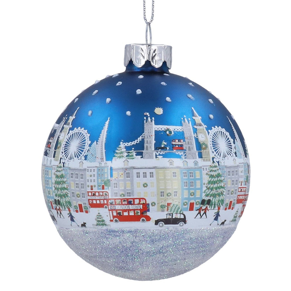 Gisela Graham London Scene Glass Bauble Christmas Decoration - Blue