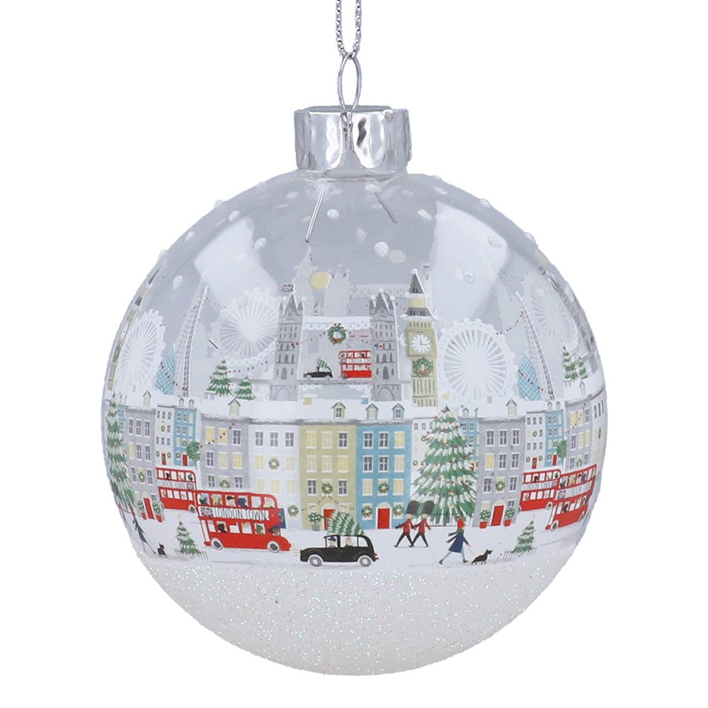Gisela Graham London Scene Glass Bauble Christmas Decoration - Transparent/White