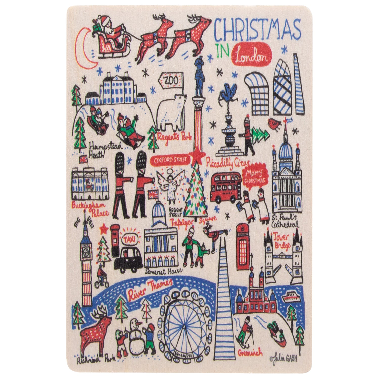 Christmas In London Wooden Postcard By Julia Gash - Front