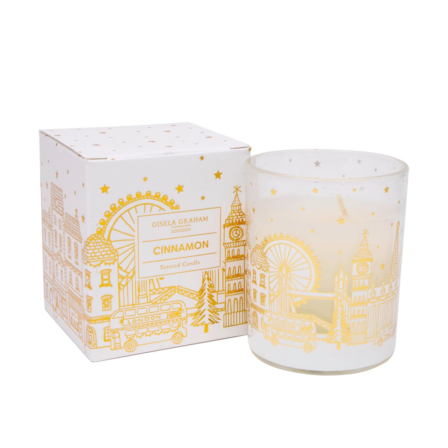 Gisela Graham Cinnamon Scented Candle 7cm - London Scene - Gold
