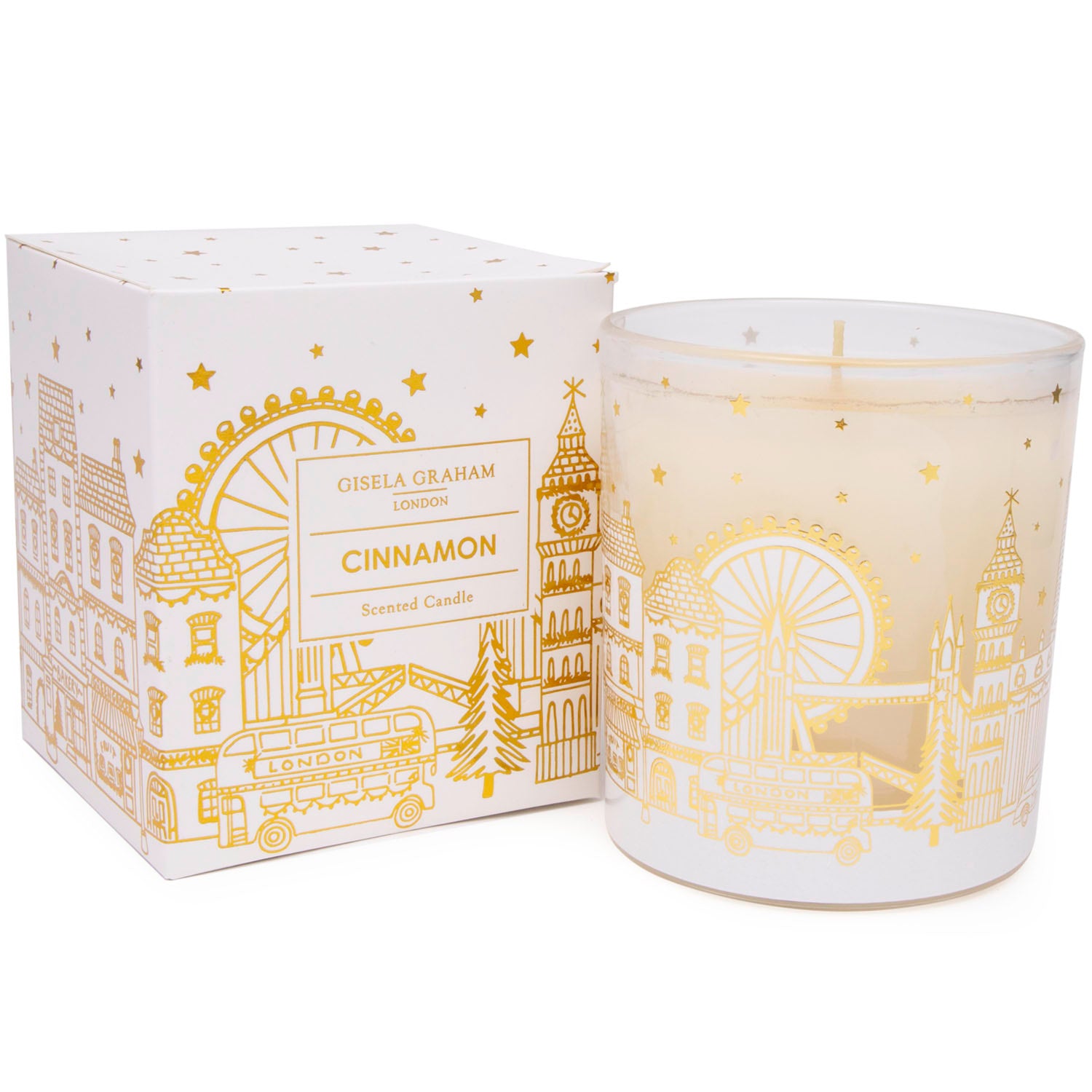 Gisela Graham Cinnamon Scented Candle 9cm - London Scene - Gold