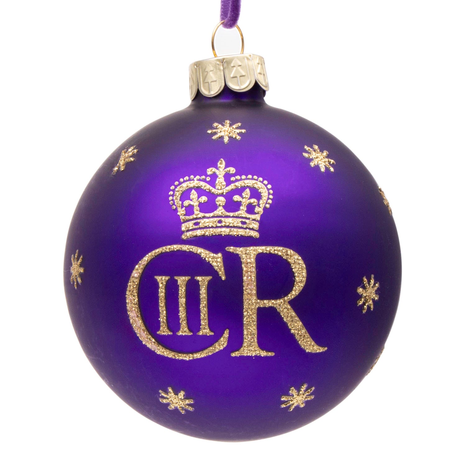 Gisela Graham King Charles III Bauble Christmas Decoration - Royal Matt Purple 1
