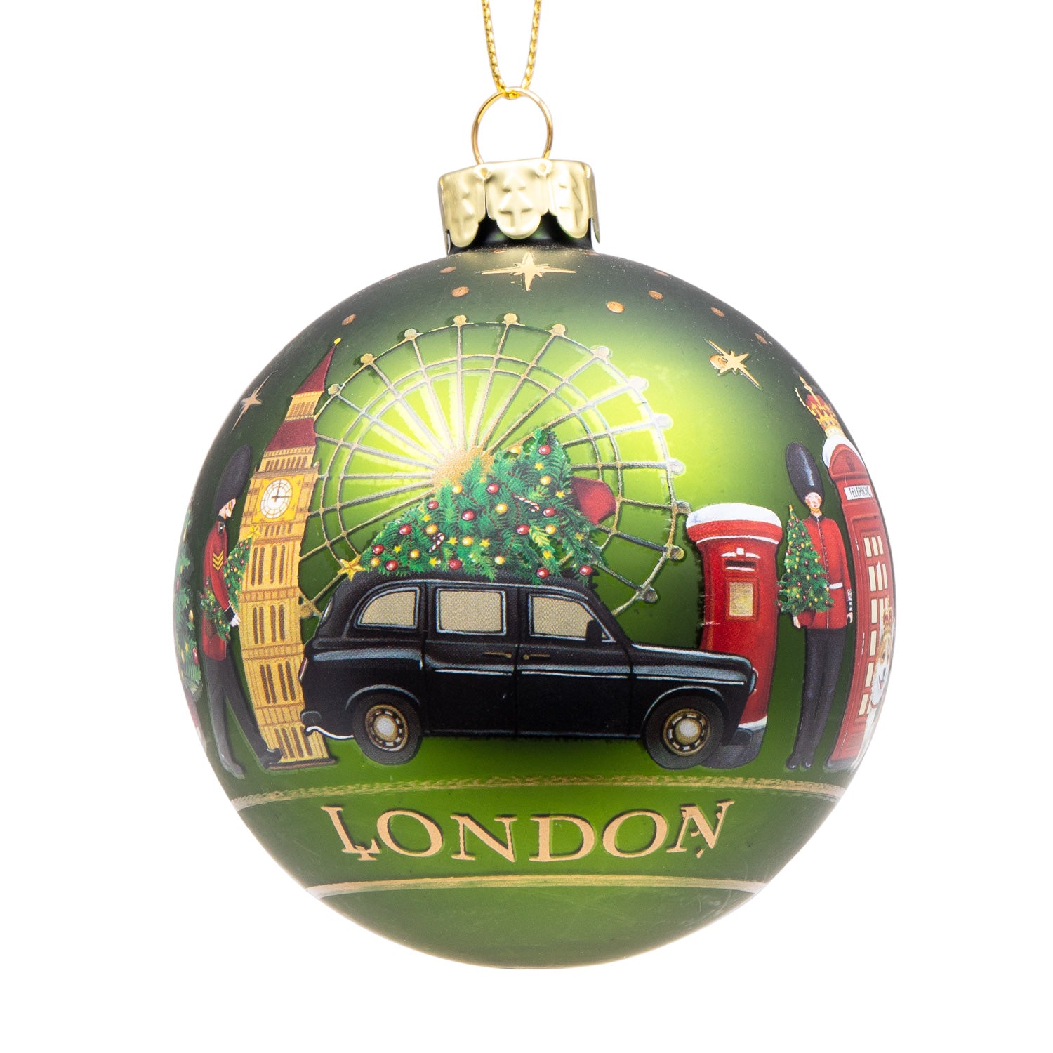 Gisela Graham London Scene Glass Bauble Christmas Decoration - Green 1