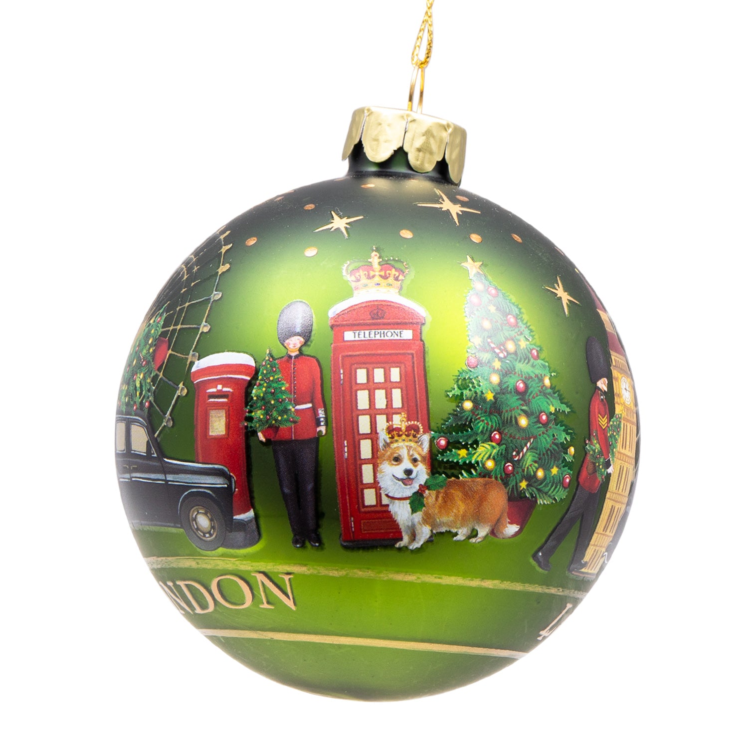 Gisela Graham London Scene Glass Bauble Christmas Decoration - Green 2