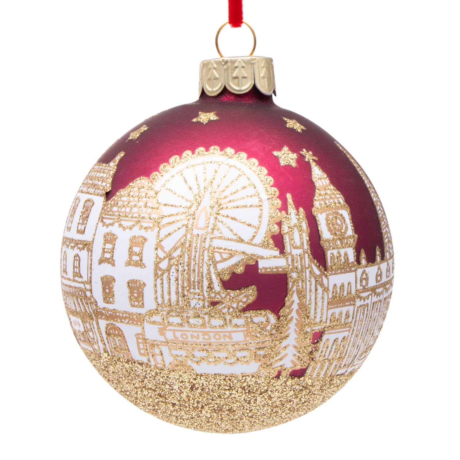 Gisela Graham London Scene Glass Bauble Christmas Decoration - Red & Gold 1