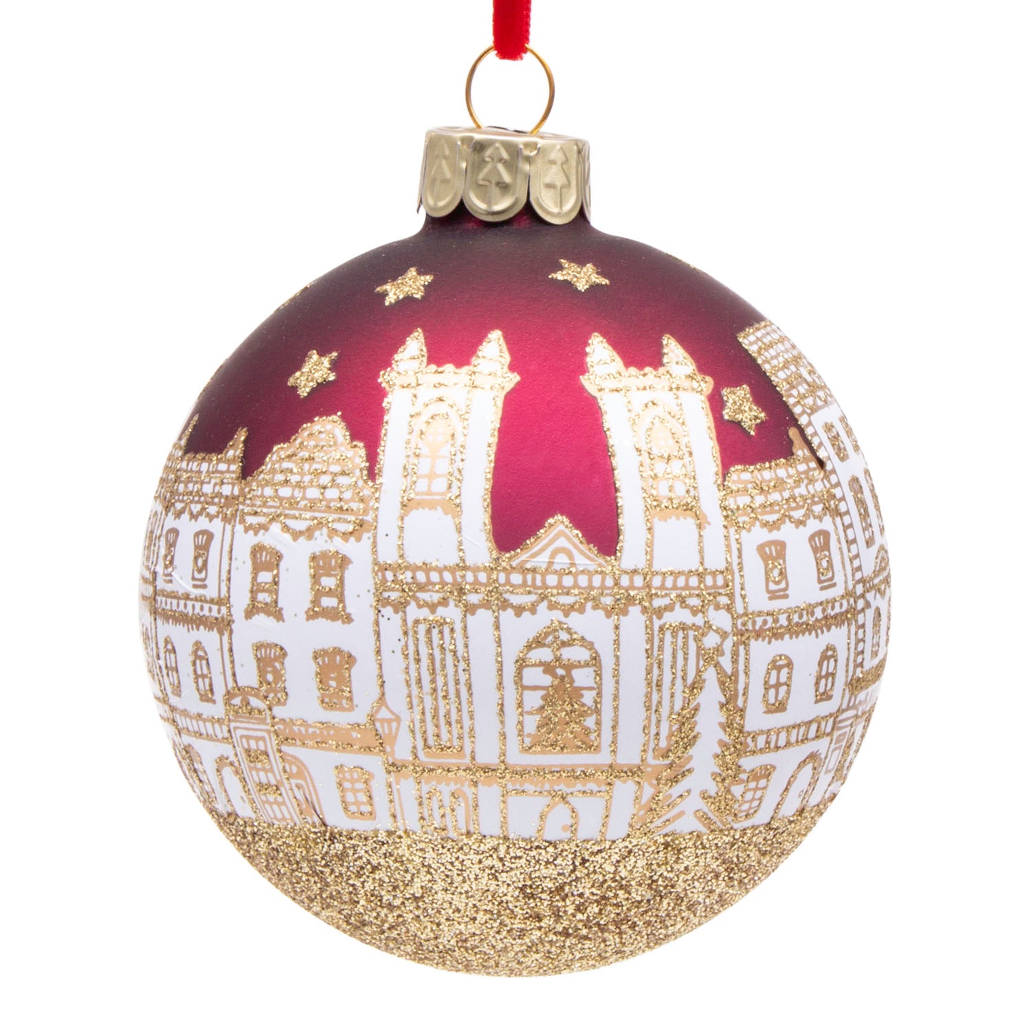 Gisela Graham London Scene Glass Bauble Christmas Decoration - Red & Gold 2