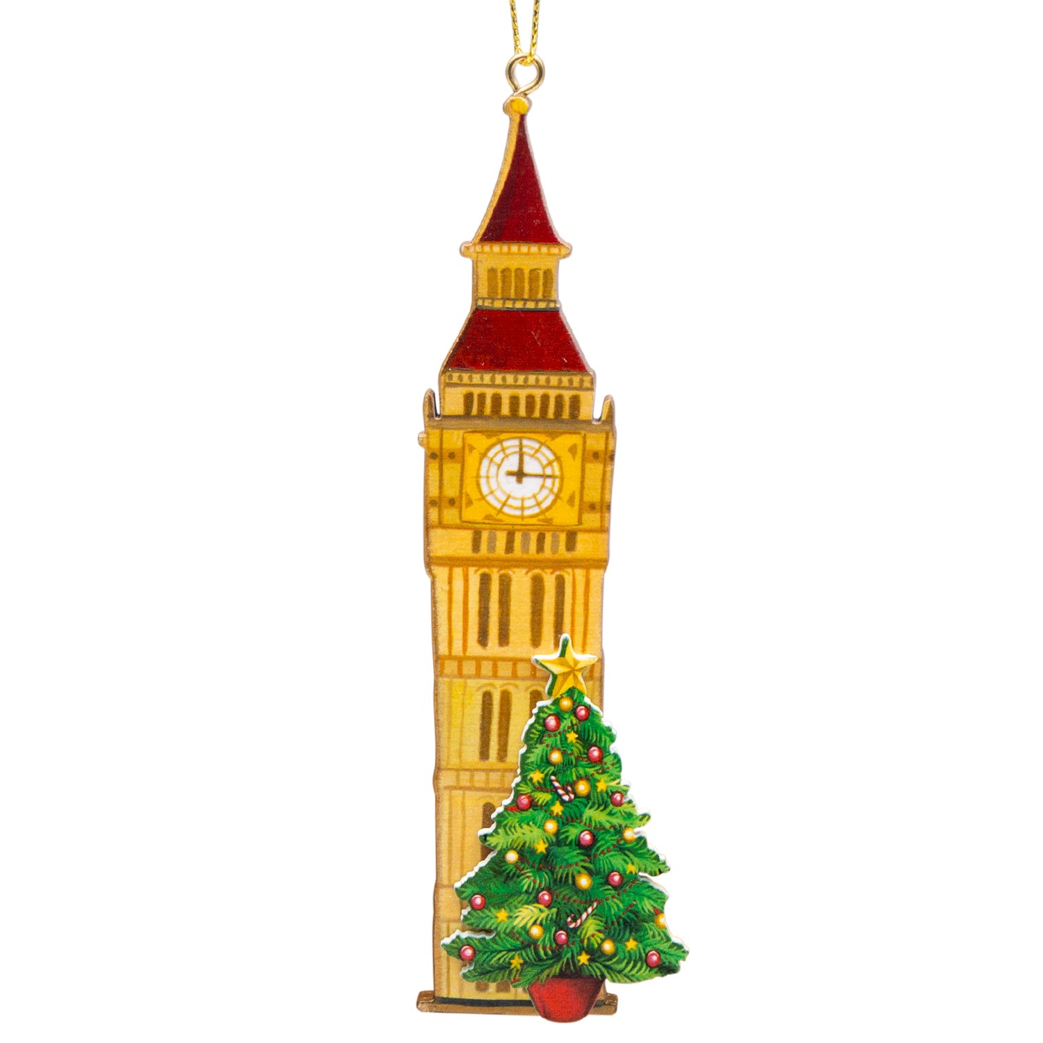 Gisela Graham Big Ben With Tree Wooden Christmas Decoration 1