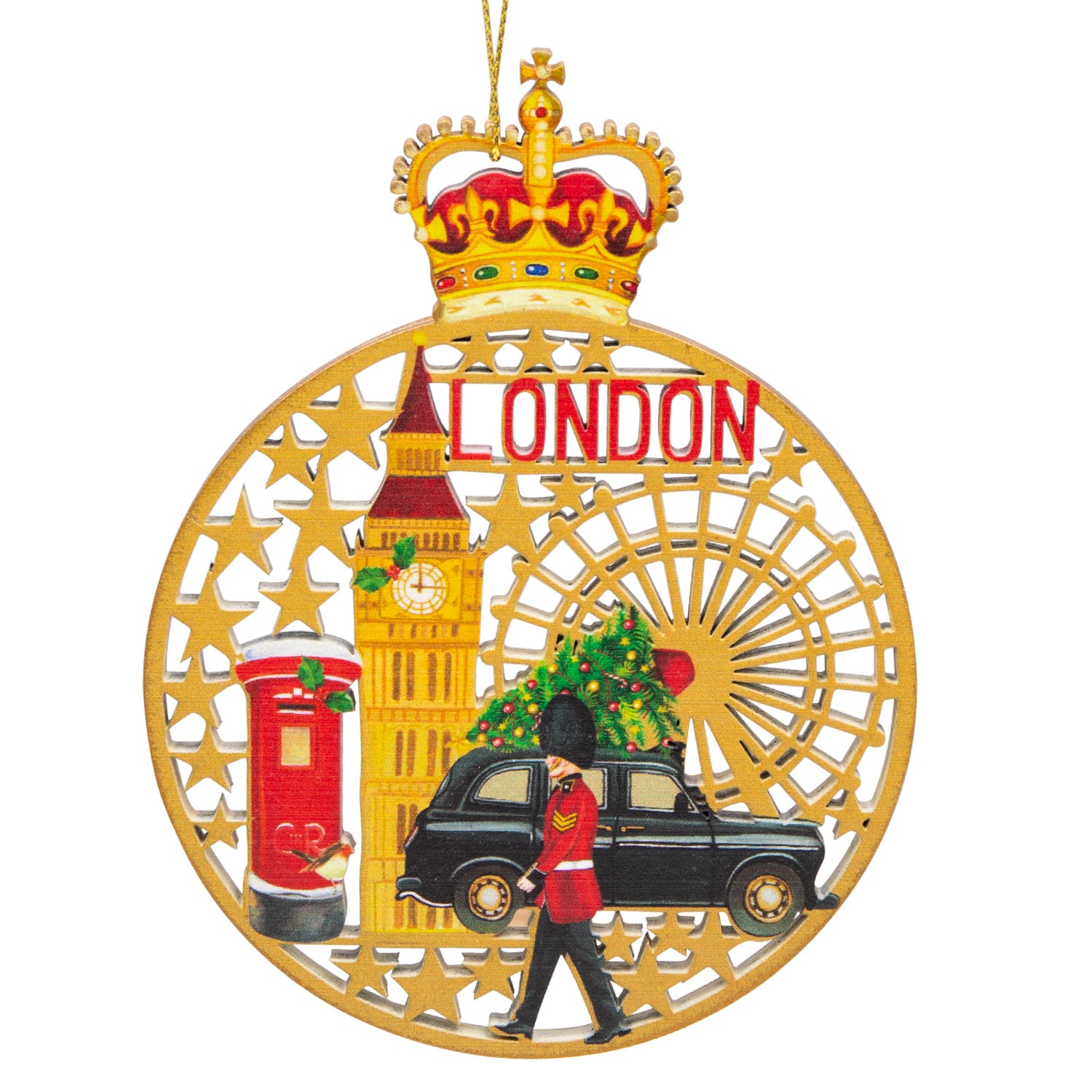 Gisela Graham London Scene Wooden Fretwork Christmas Decoration 1