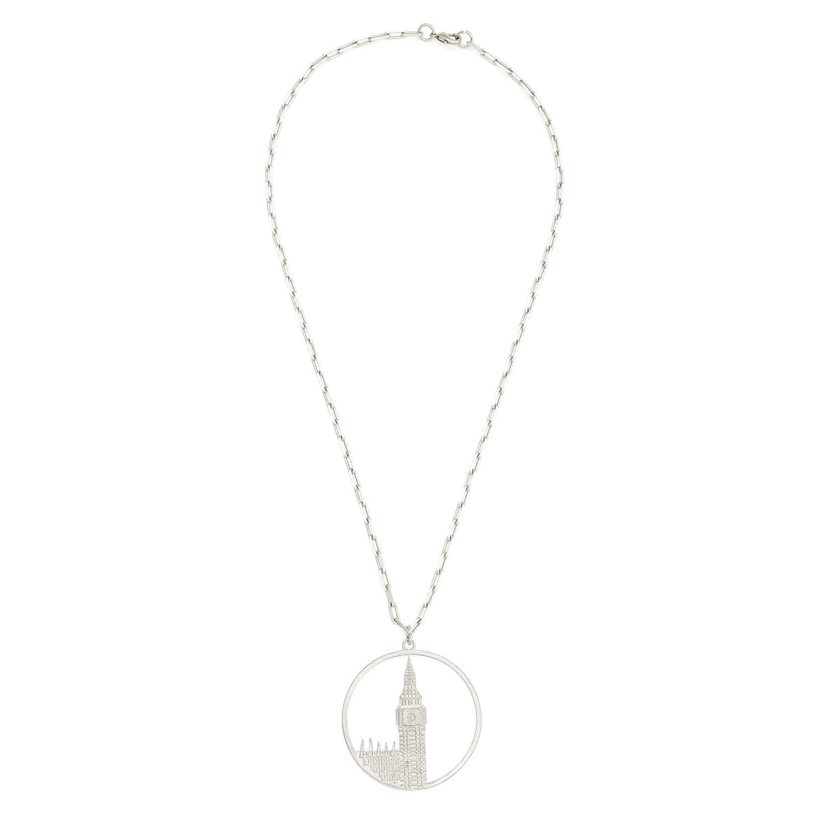 Full view of Jey Jewels Big Ben Silver Pendant Necklace - Large