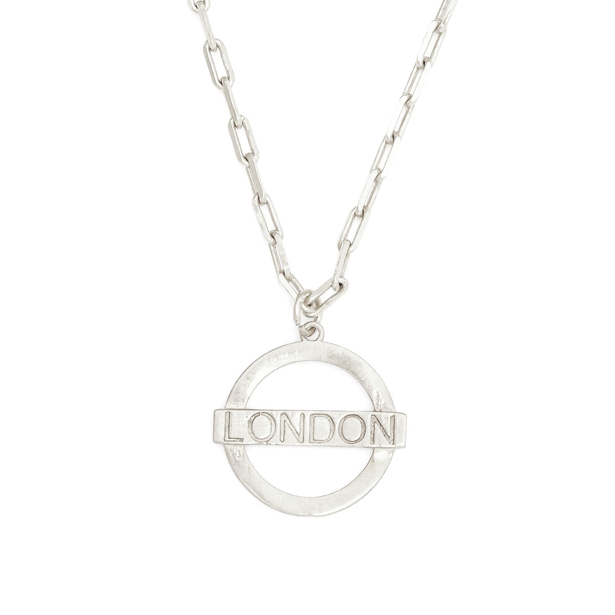 Close up view of theJey Jewels London Underground Silver Pendant Necklace - Small
