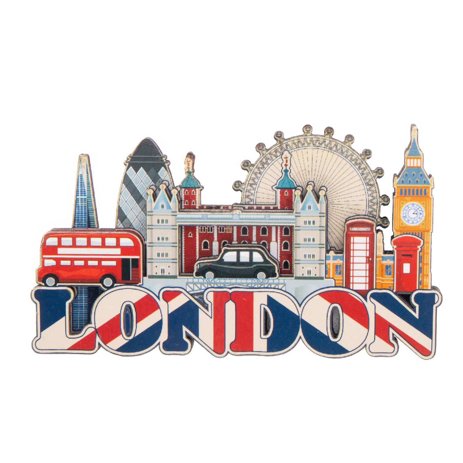 London Union Jack & Skyline Layered Wood Magnet 1