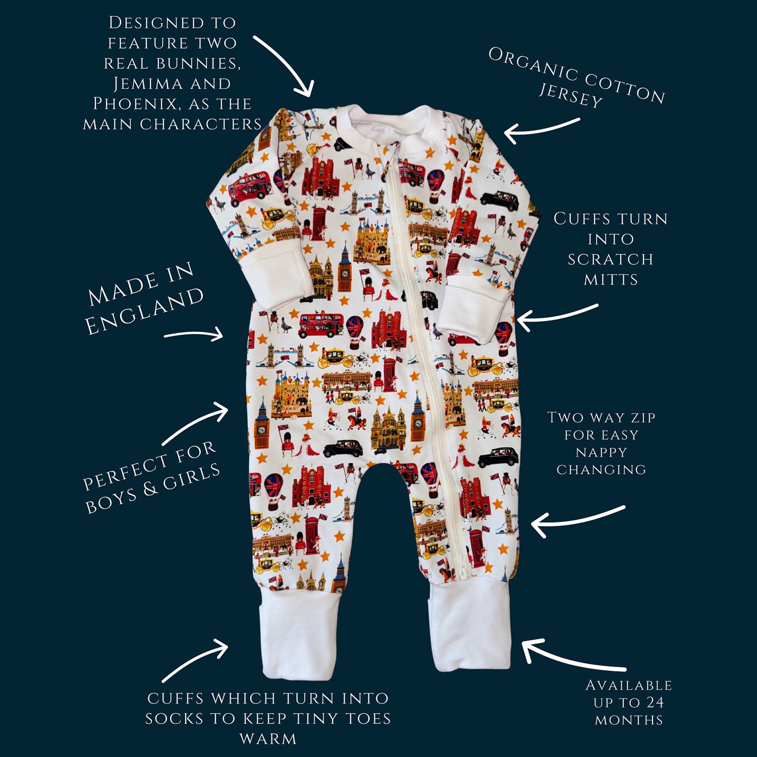 Peckish Goose London Organic Baby Sleepsuit Information