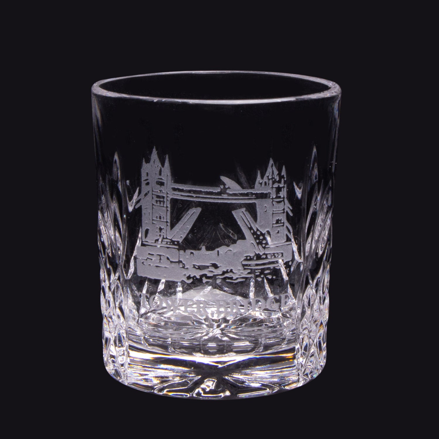 Front view of Royal Scott Crystal 2oz Shot Glass Tower Bridge