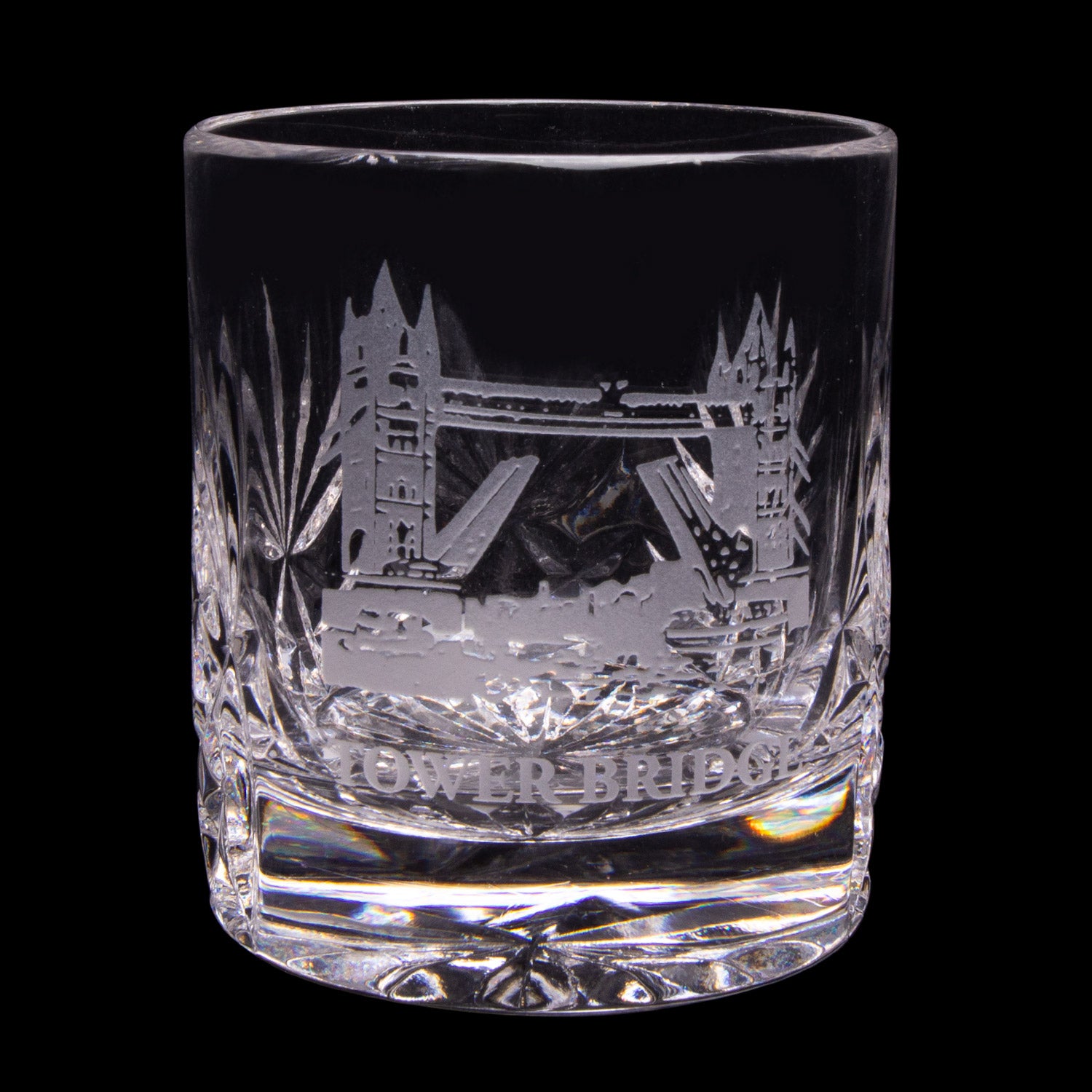 Front view of Royal Scott Crystal 4oz Shot Glass Tower Bridge