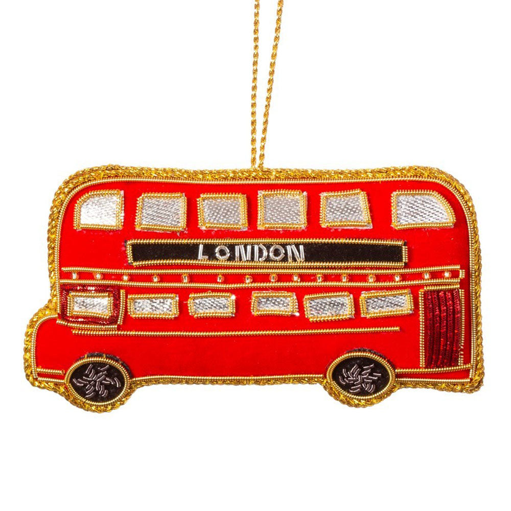 Sass & Belle London Bus Embroidered Christmas Decoration
