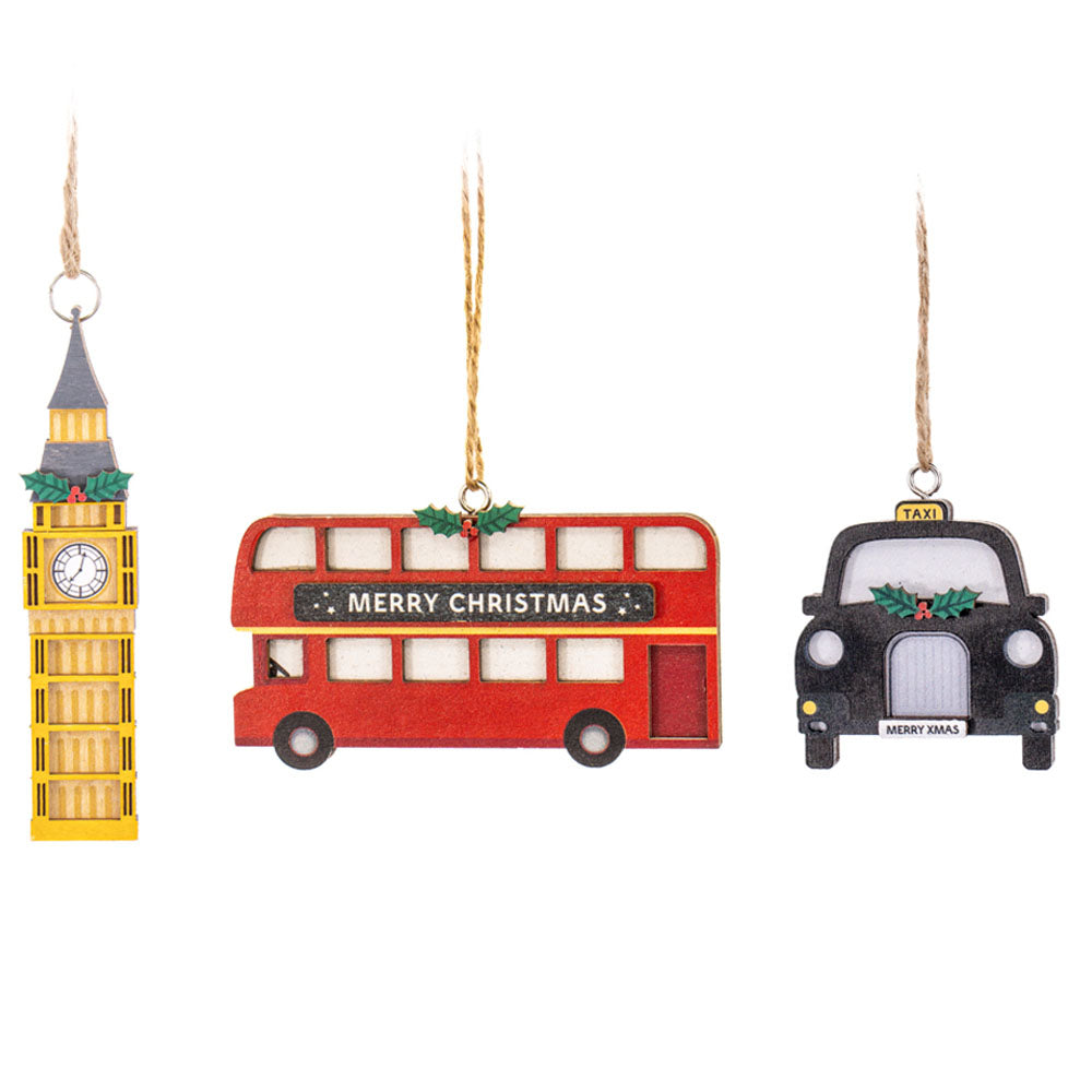 Sass & Belle London Flat Wooden Decorations - Set of 3