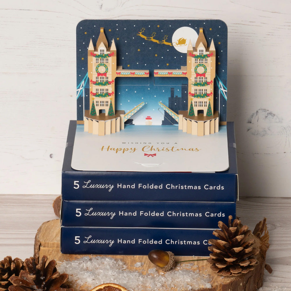 Tower Bridge Luxury Hand Folded Christmas Cards Pack Of Five