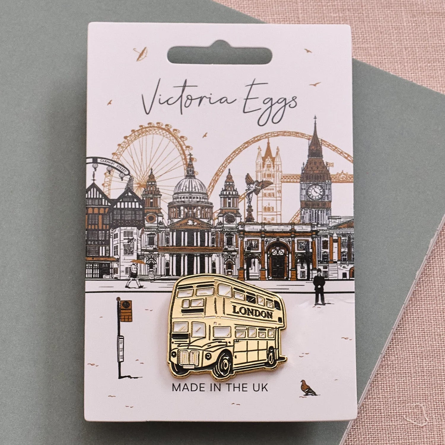 Victoria Eggs Gold Bus Pin Badge 1