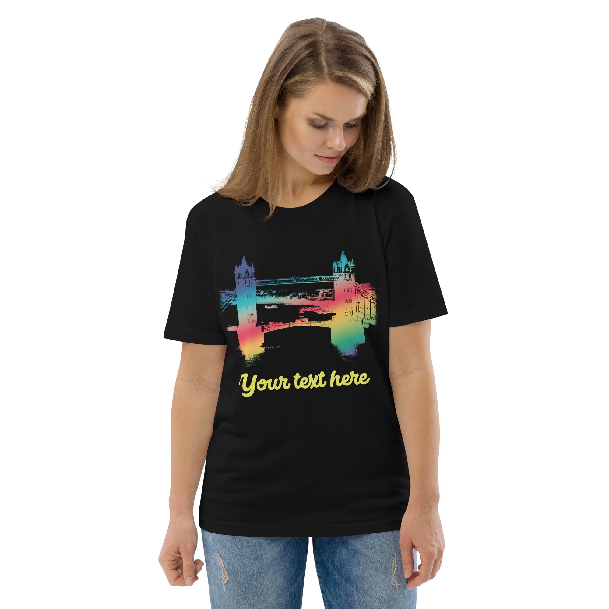 Personalised Custom Text - Tower Bridge Rainbow - Organic Cotton T-Shirt