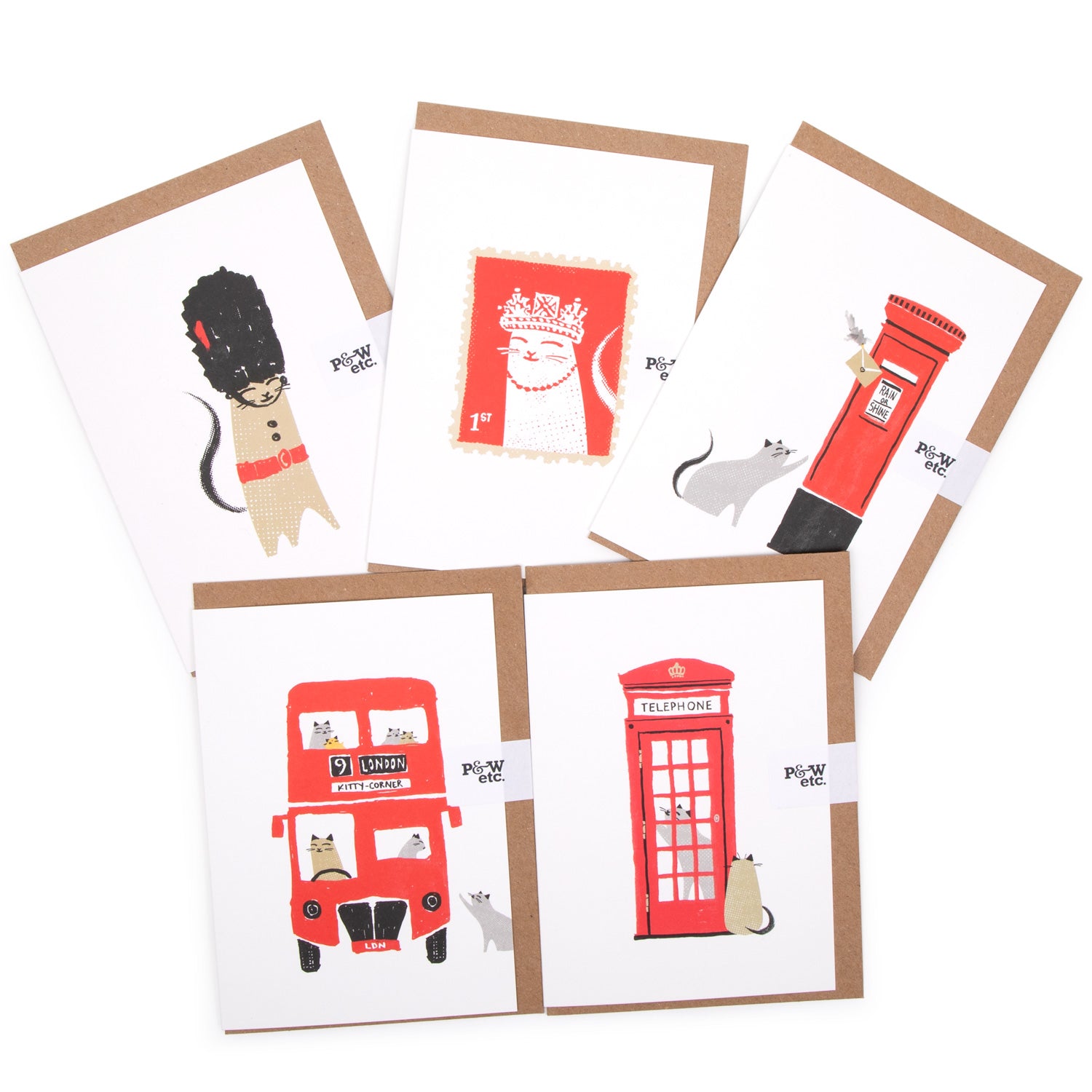 Cool Cats Of London Greeting Cards - Set Of 5