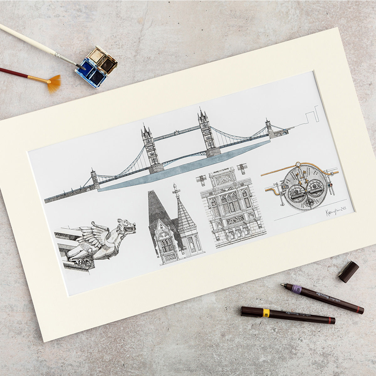 Katherine Jones Tower Bridge Architectural Details Print - 20 x 12 Inches