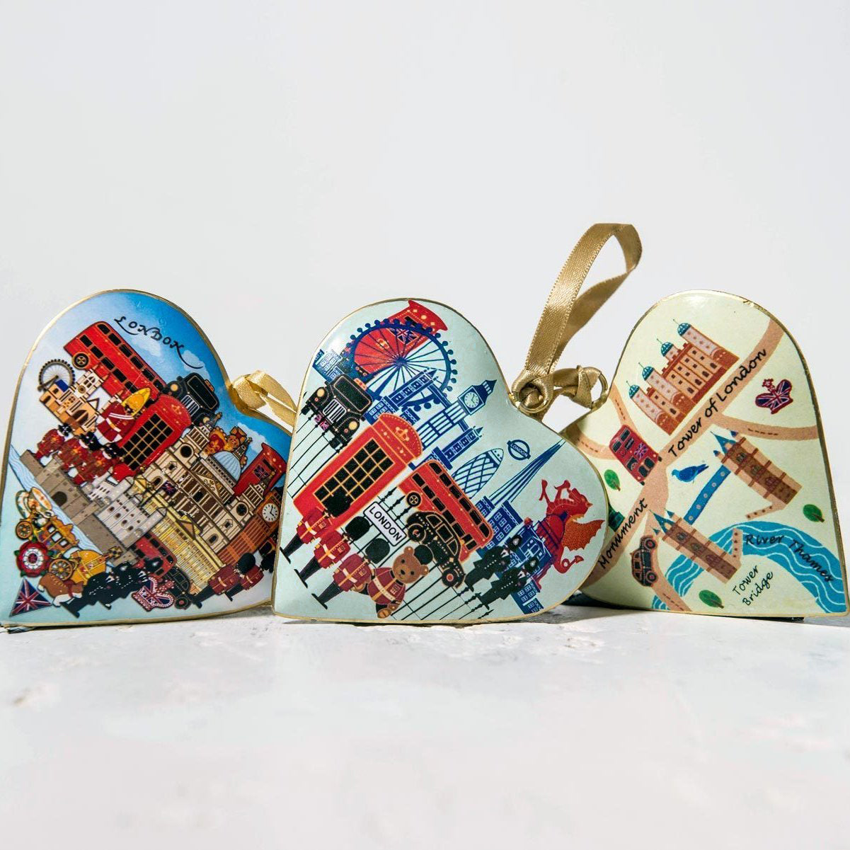 London Heart Shaped Metal Christmas Decoration - Sky Blue 3