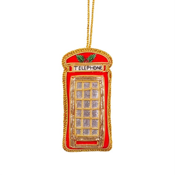Sass & Belle London Telephone Box Embroidered Christmas Decoration 1