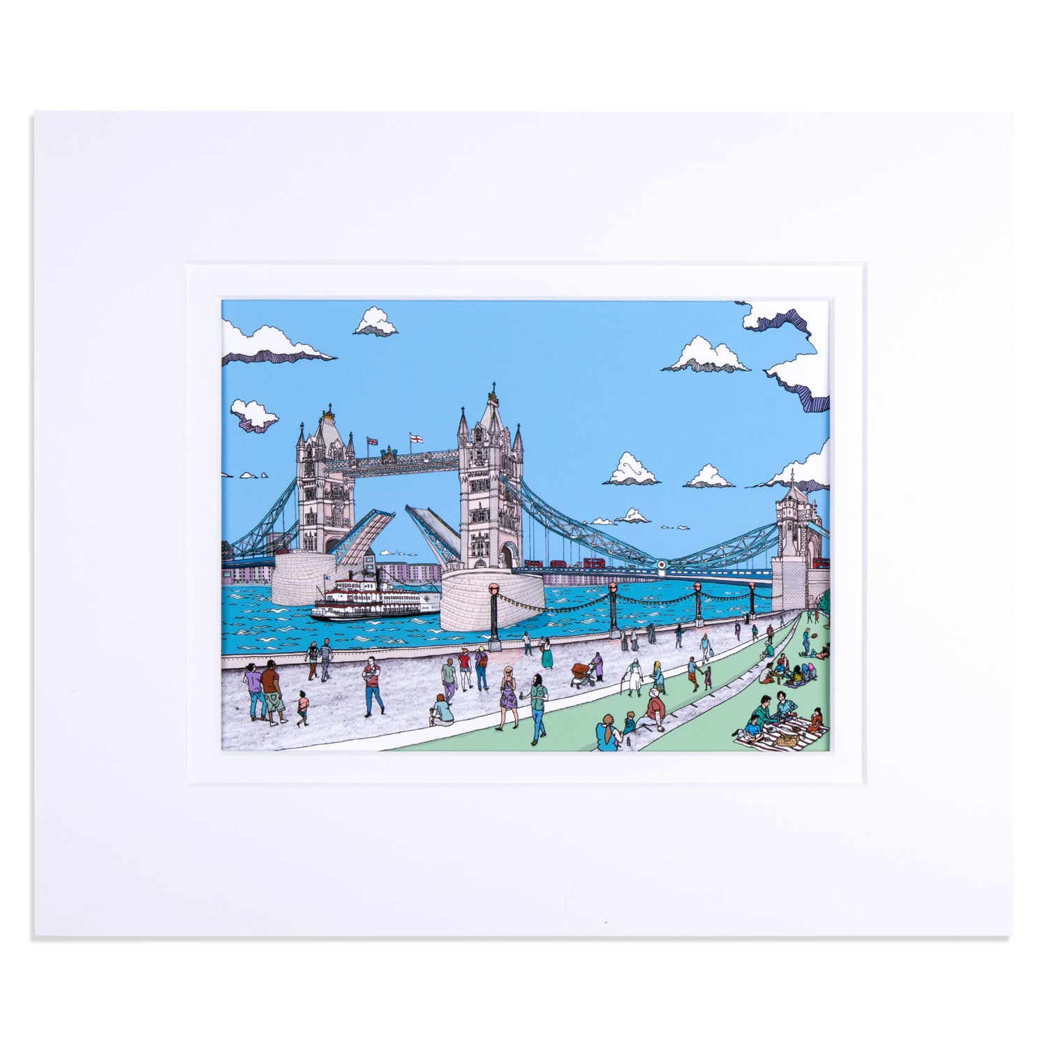 Tower Bridge Illustration Mounted Print