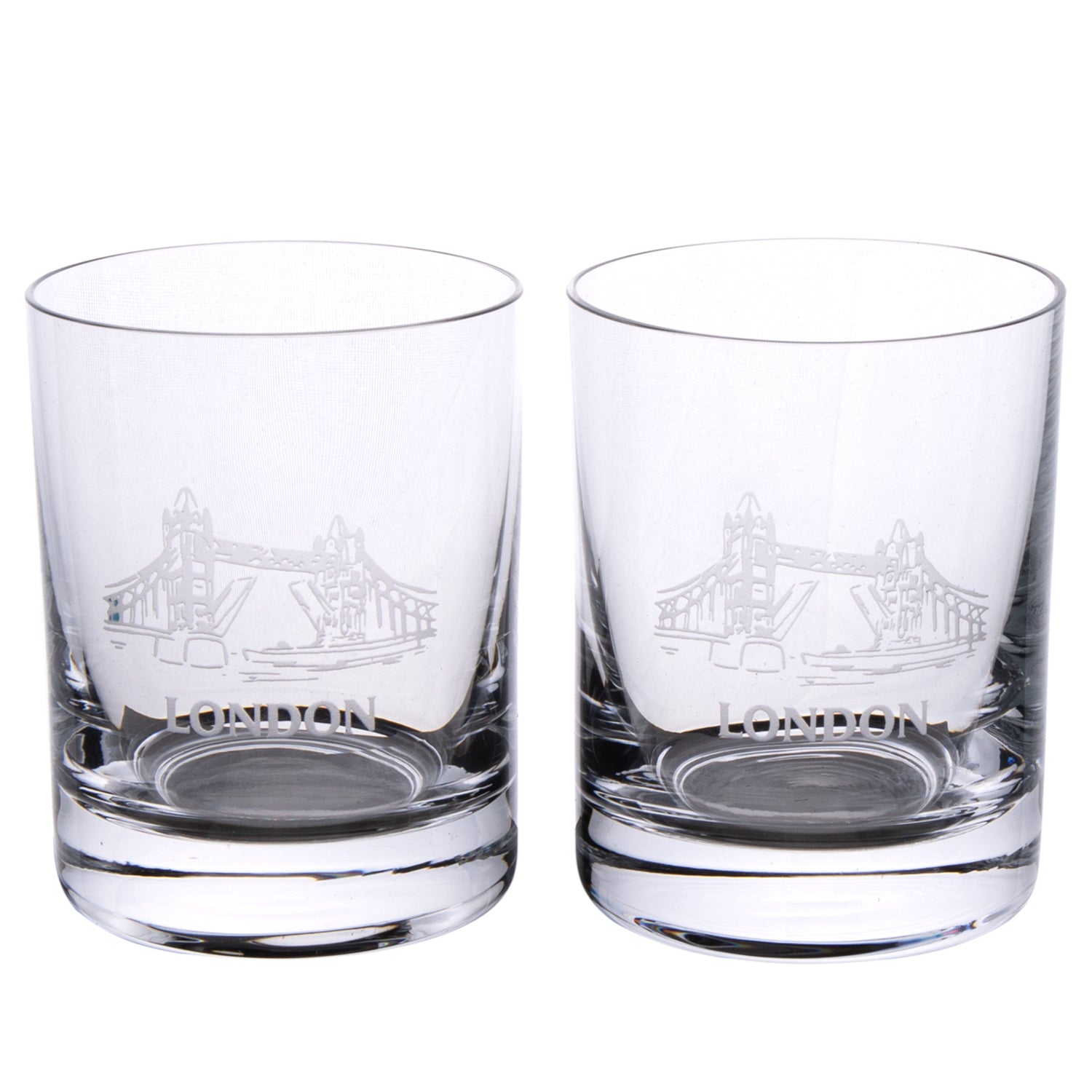 Tower Bridge Round Dram Glasses white background