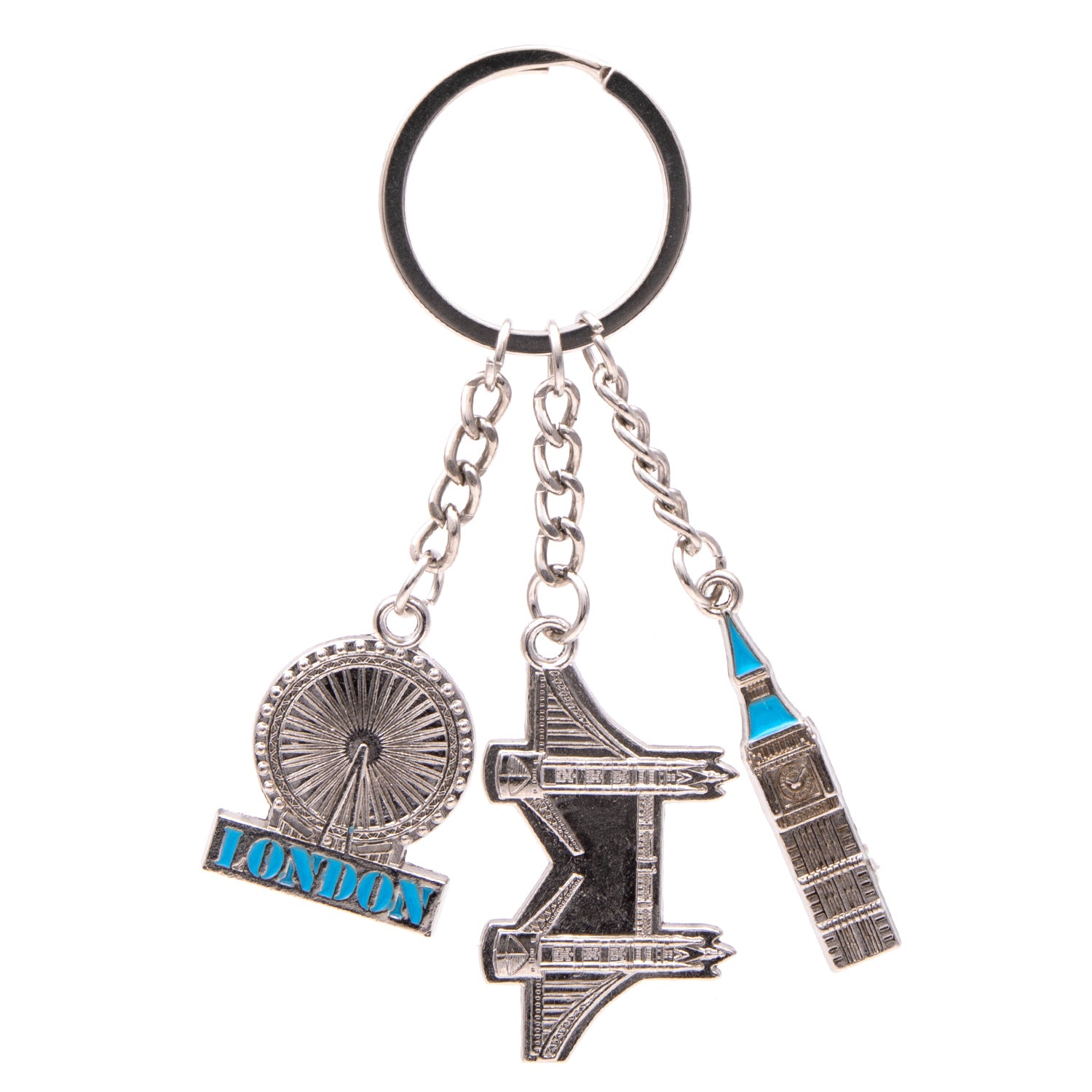 Tower Bridge, Big Ben and London Eye Metal Dangle Keyring 1