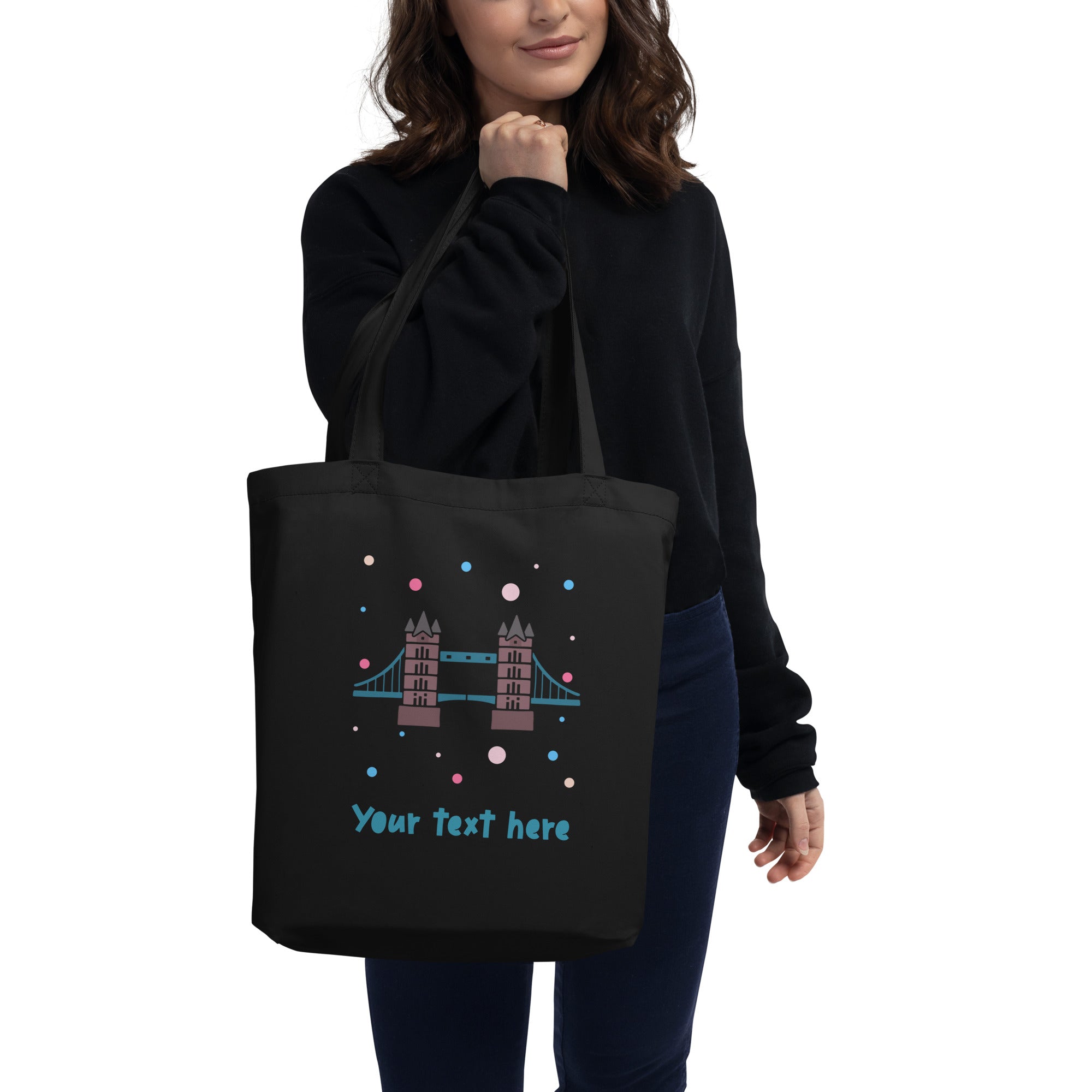 Personalised Custom Text - Eco Tote Bag - London Doodles - Tower Bridge