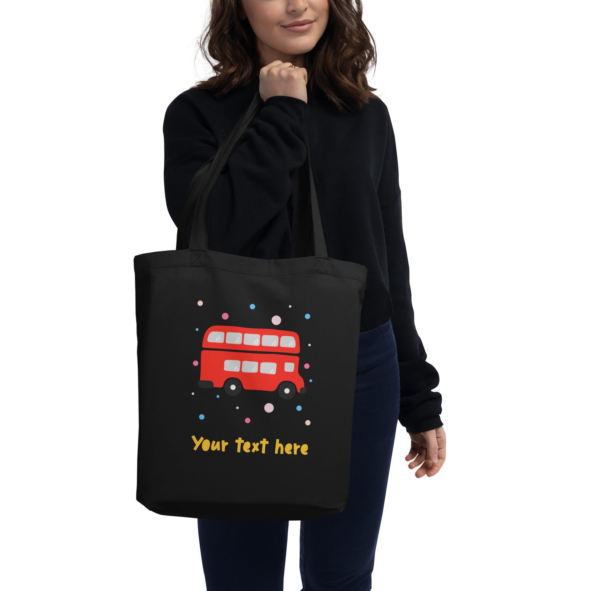 Personalised Custom Text - Eco Tote Bag - London Doodles - Bus