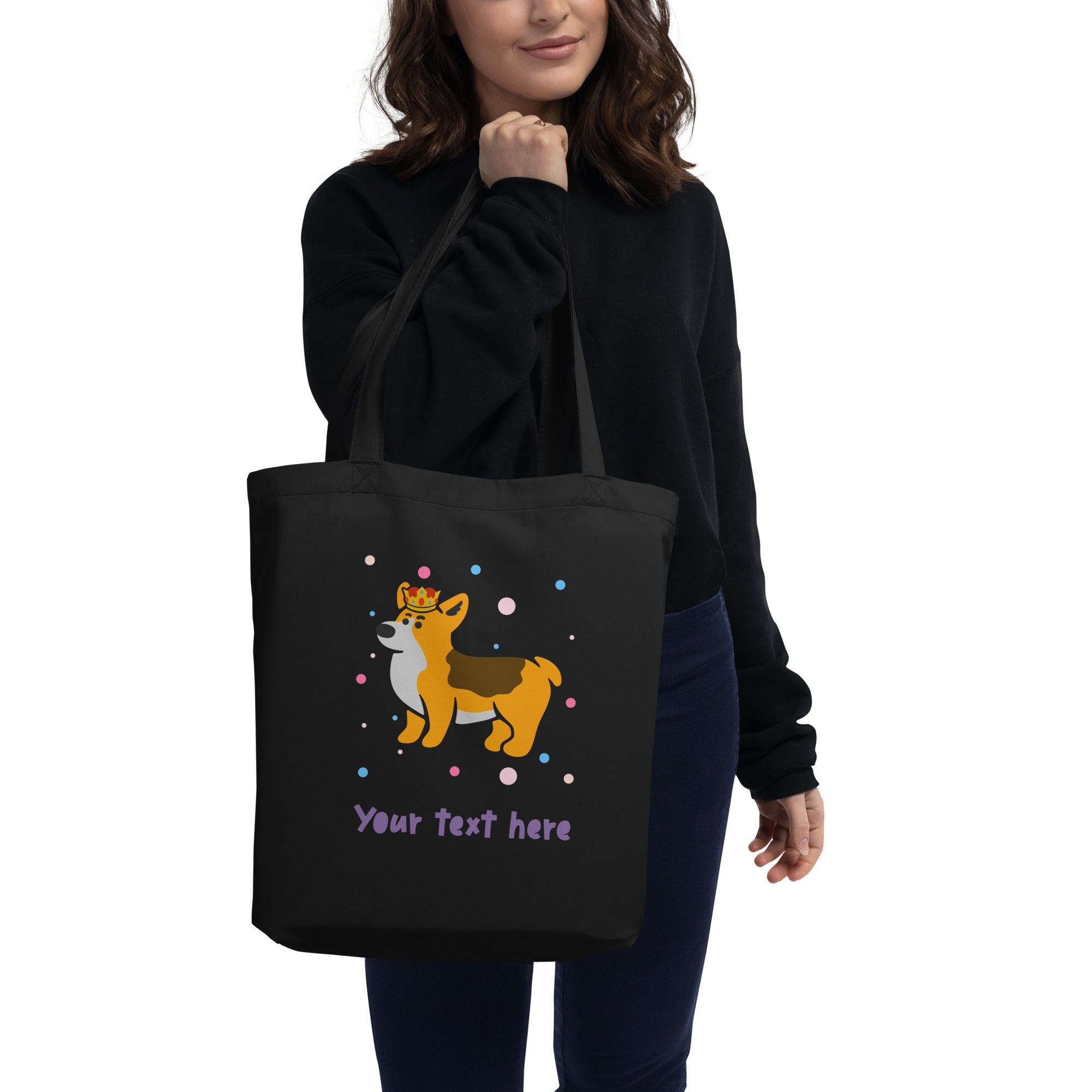 Personalised Custom Text - Eco Tote Bag - London Doodles - Royal Corgi