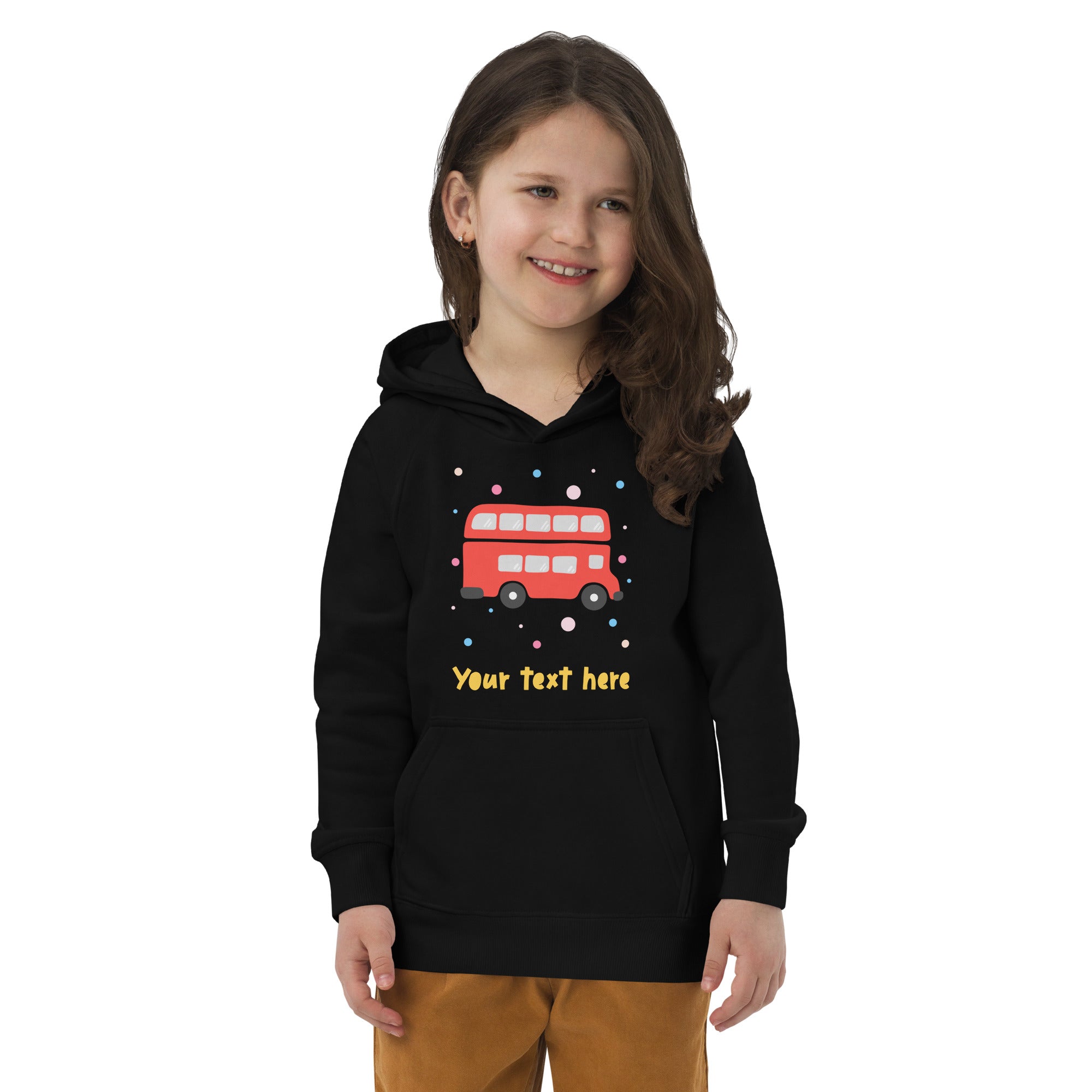 Personalised Custom Text - Kids Eco Hoodie - London Doodles - Bus