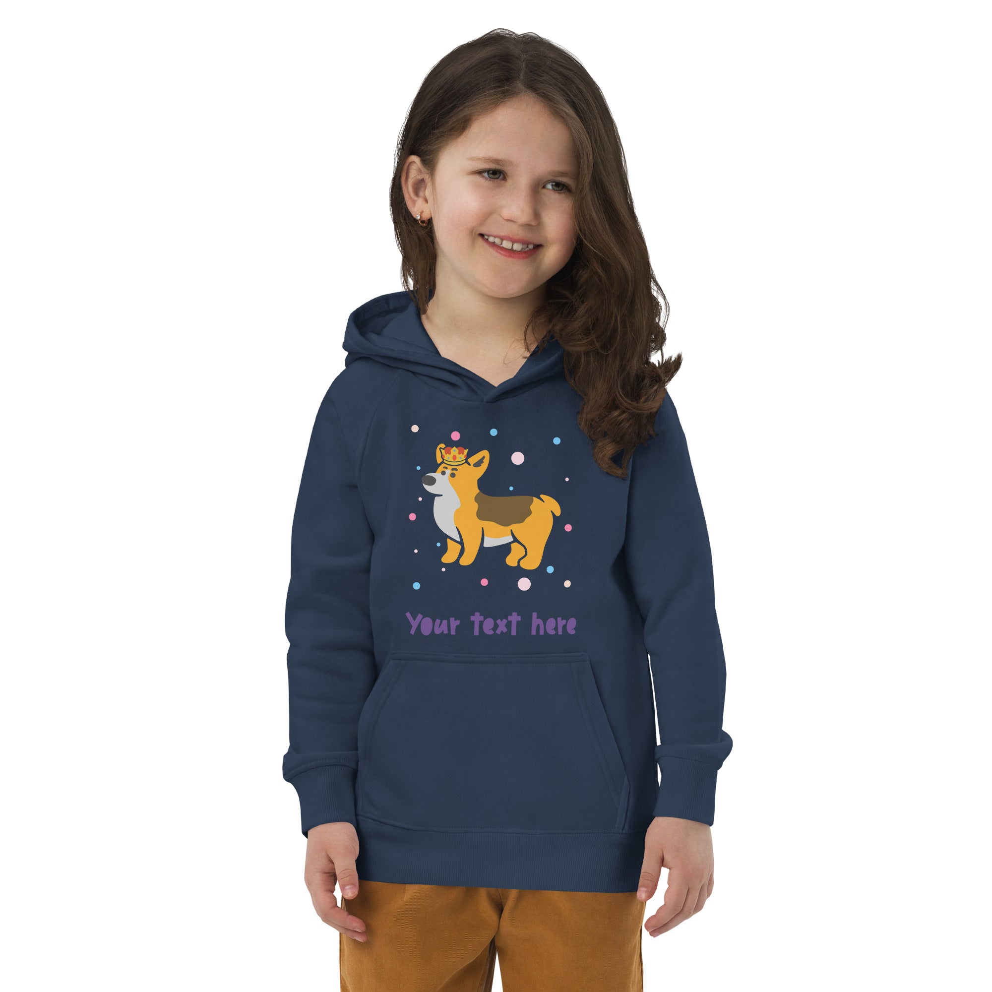 Personalised Custom Text - Kids Eco Hoodie - London Doodles - Royal Corgi