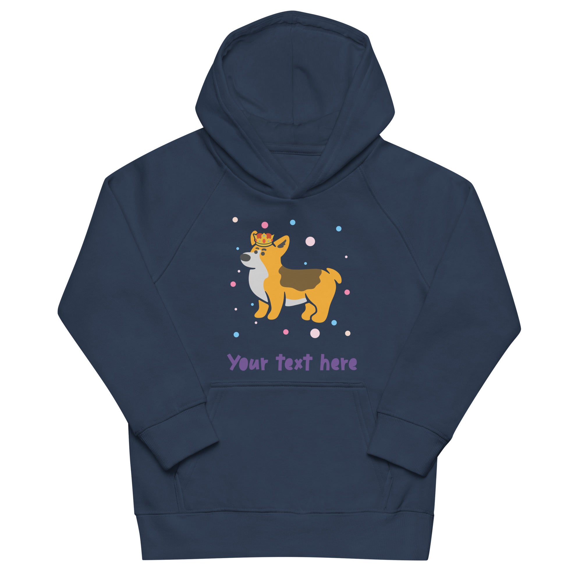 Personalised Custom Text - Kids Eco Hoodie - London Doodles - Royal Corgi