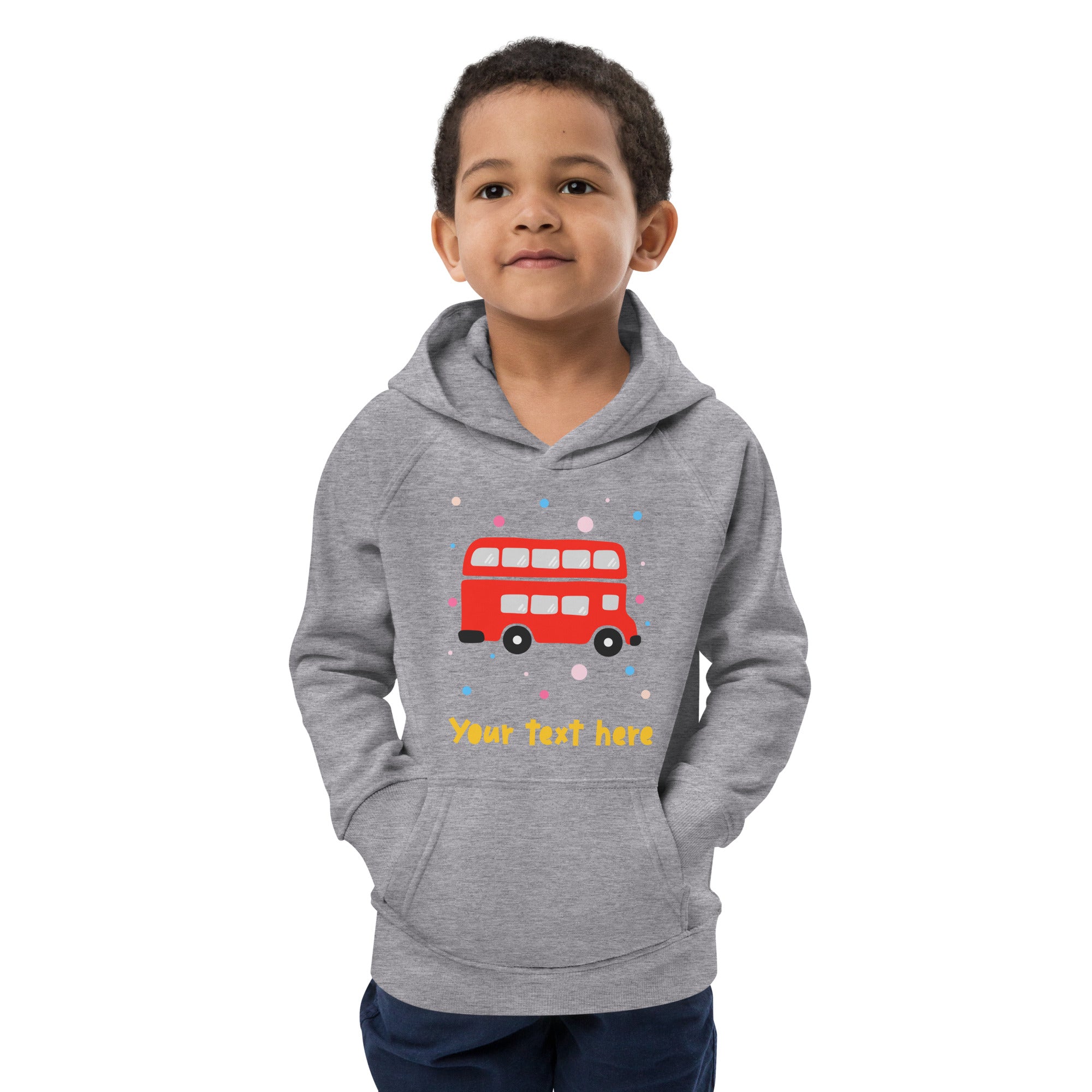 Personalised Custom Text - Kids Eco Hoodie - London Doodles - Bus