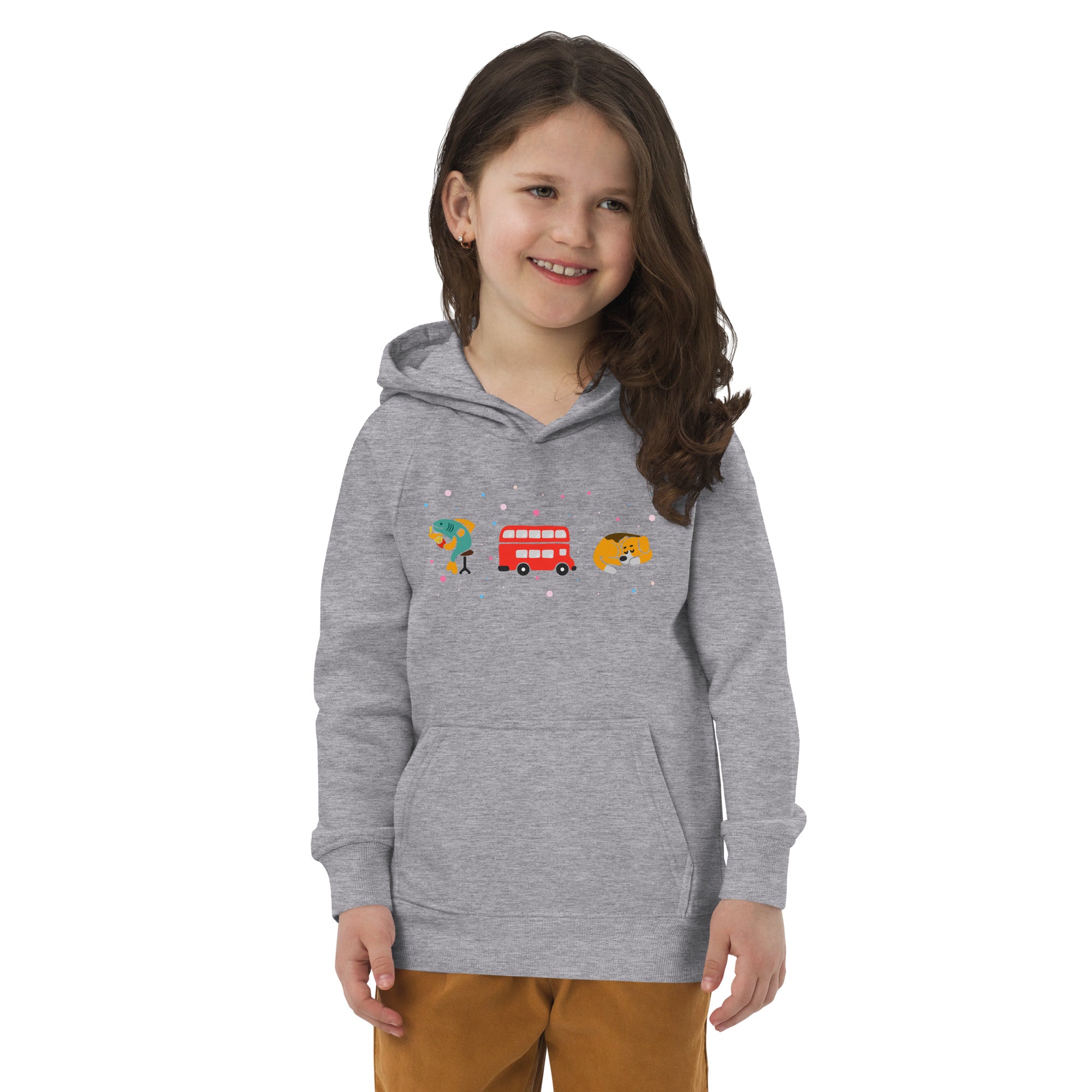 London Doodles - Fish & Chips / Bus / Corgi - Kids Eco Hoodie