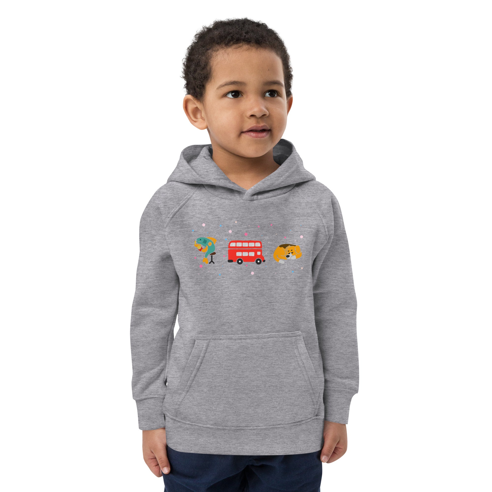 London Doodles - Fish & Chips / Bus / Corgi - Kids Eco Hoodie