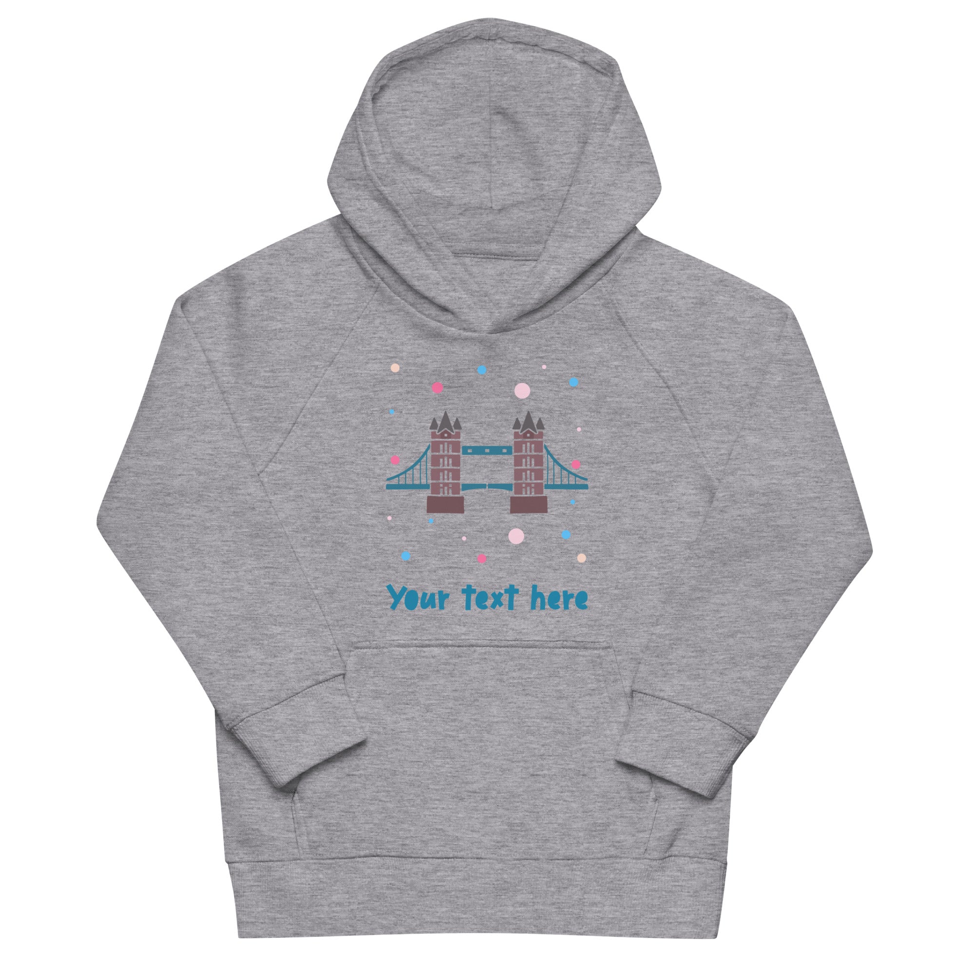 Personalised Custom Text - Kids Eco Hoodie - London Doodles - Tower Bridge