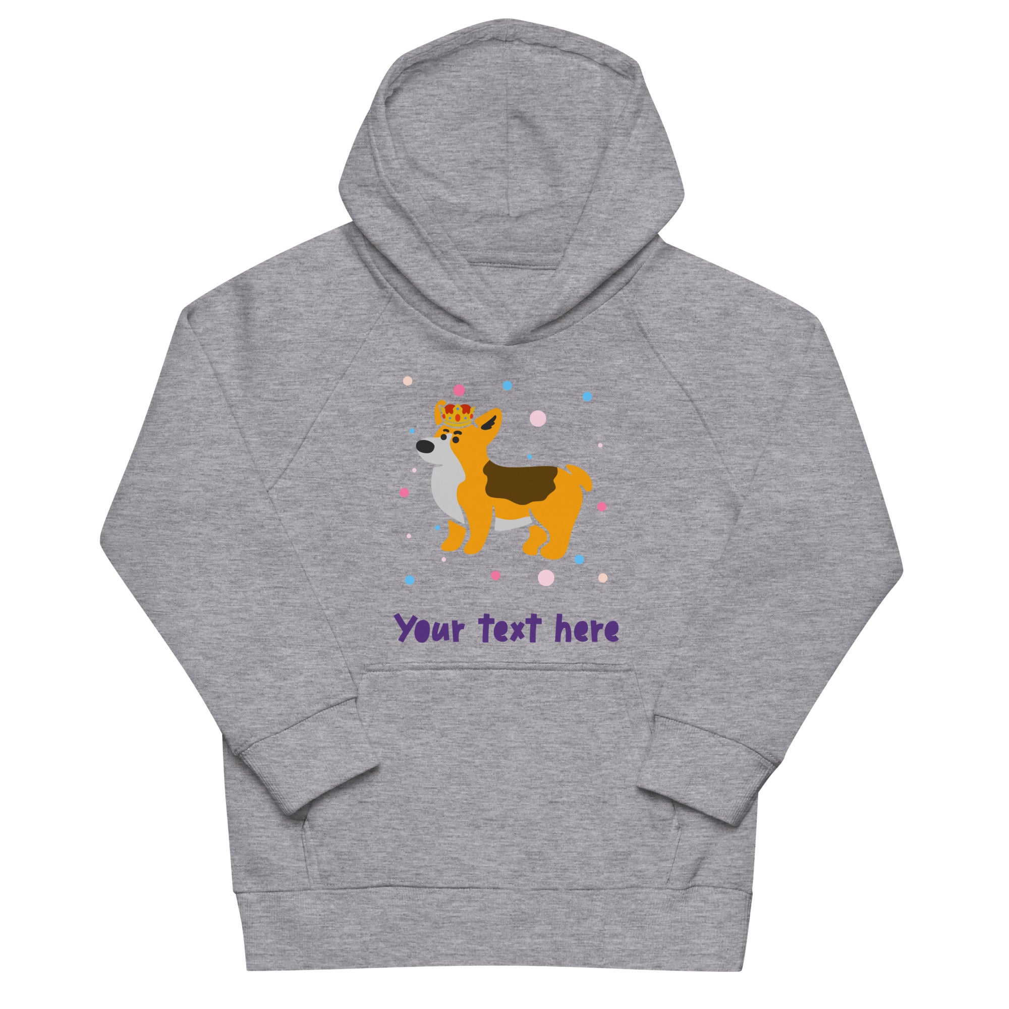 Personalised Custom Text - Kids Eco Hoodie - London Doodles - Royal Corgi