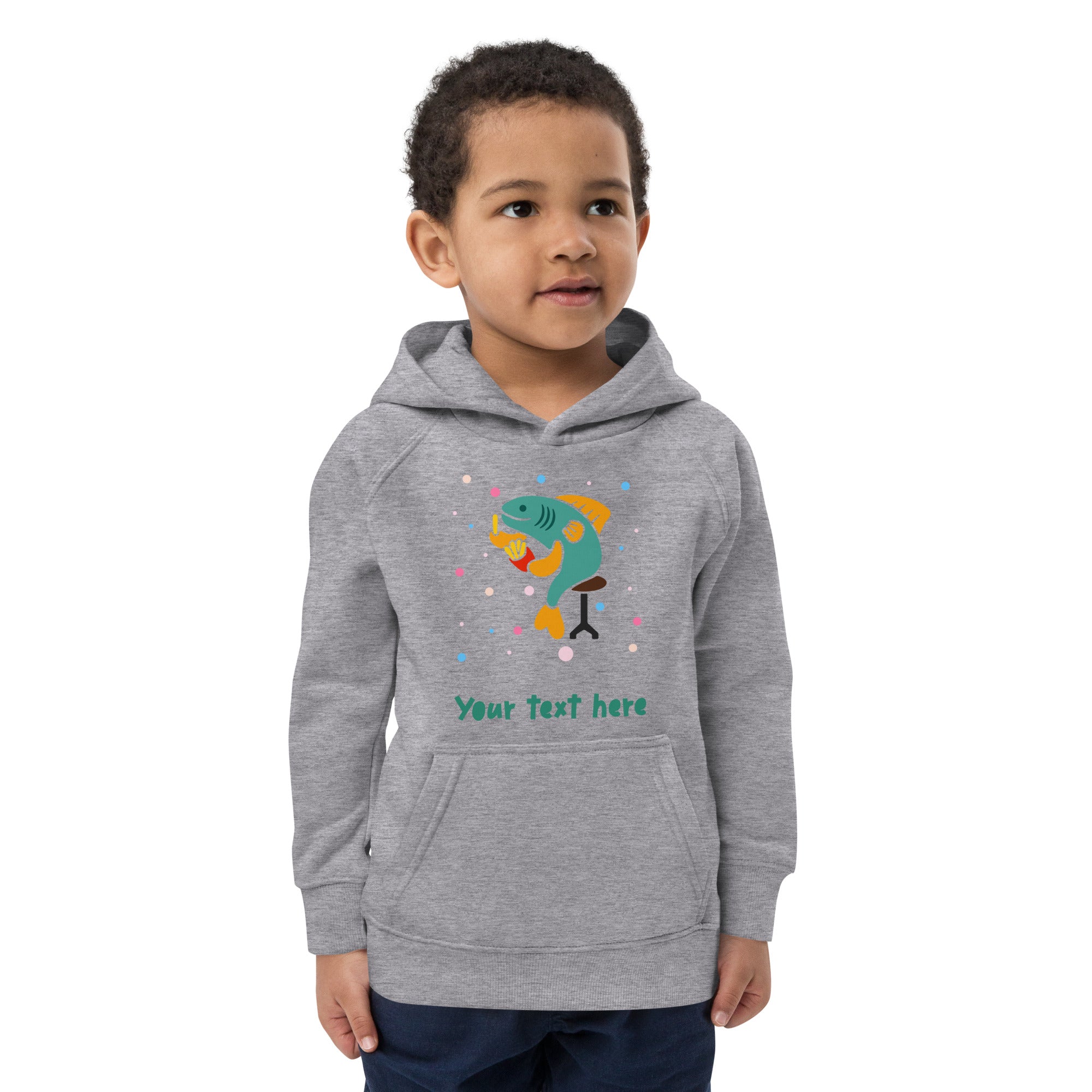 Personalised Custom Text - Kids Eco Hoodie - London Doodles - Fish & Chips