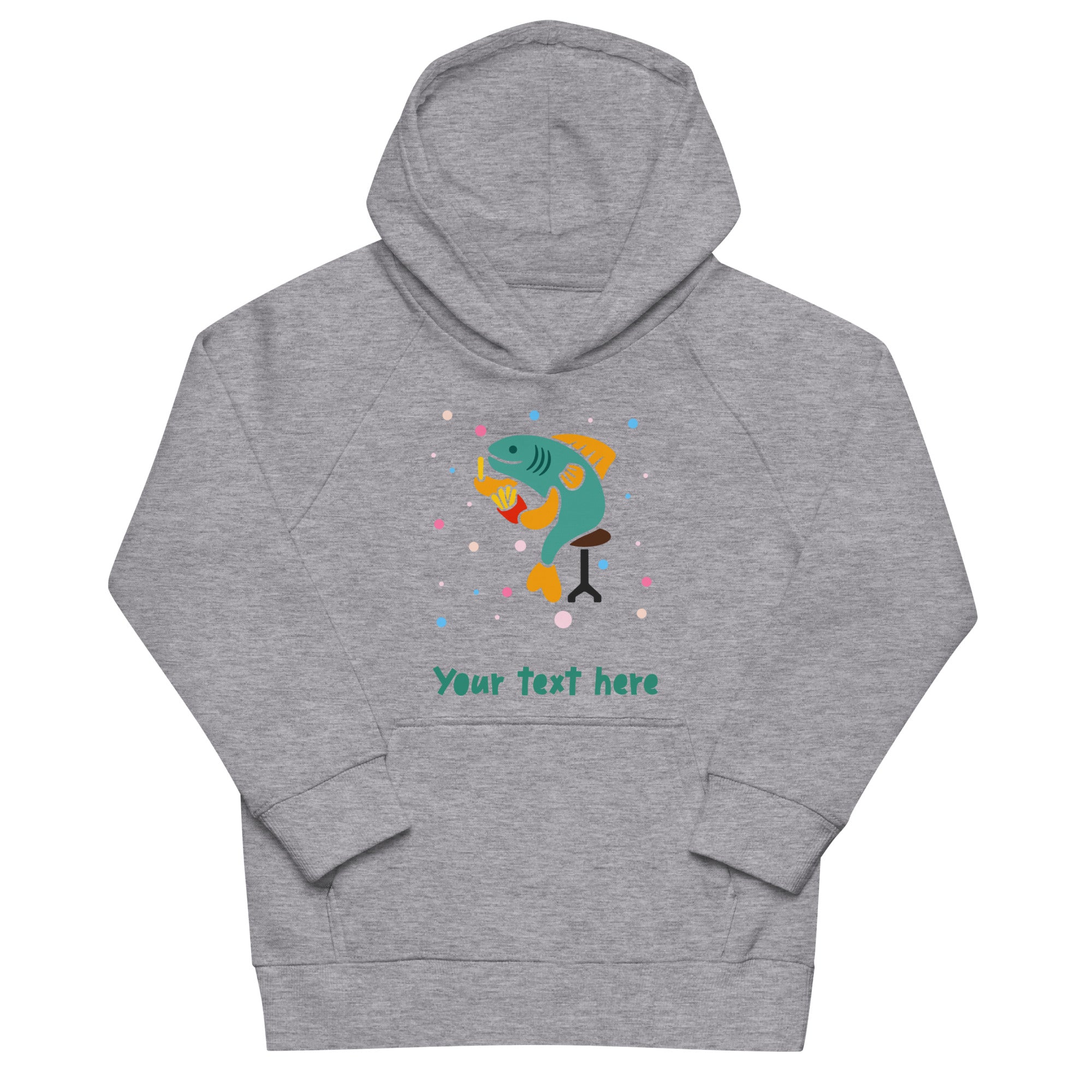 Personalised Custom Text - Kids Eco Hoodie - London Doodles - Fish & Chips