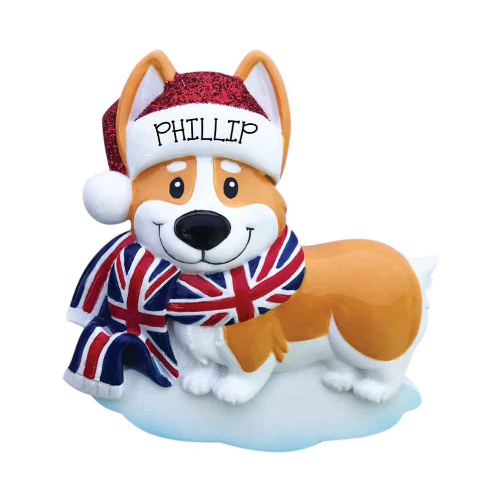 Corgi In Scarf Personalised Christmas Decoration - Writing