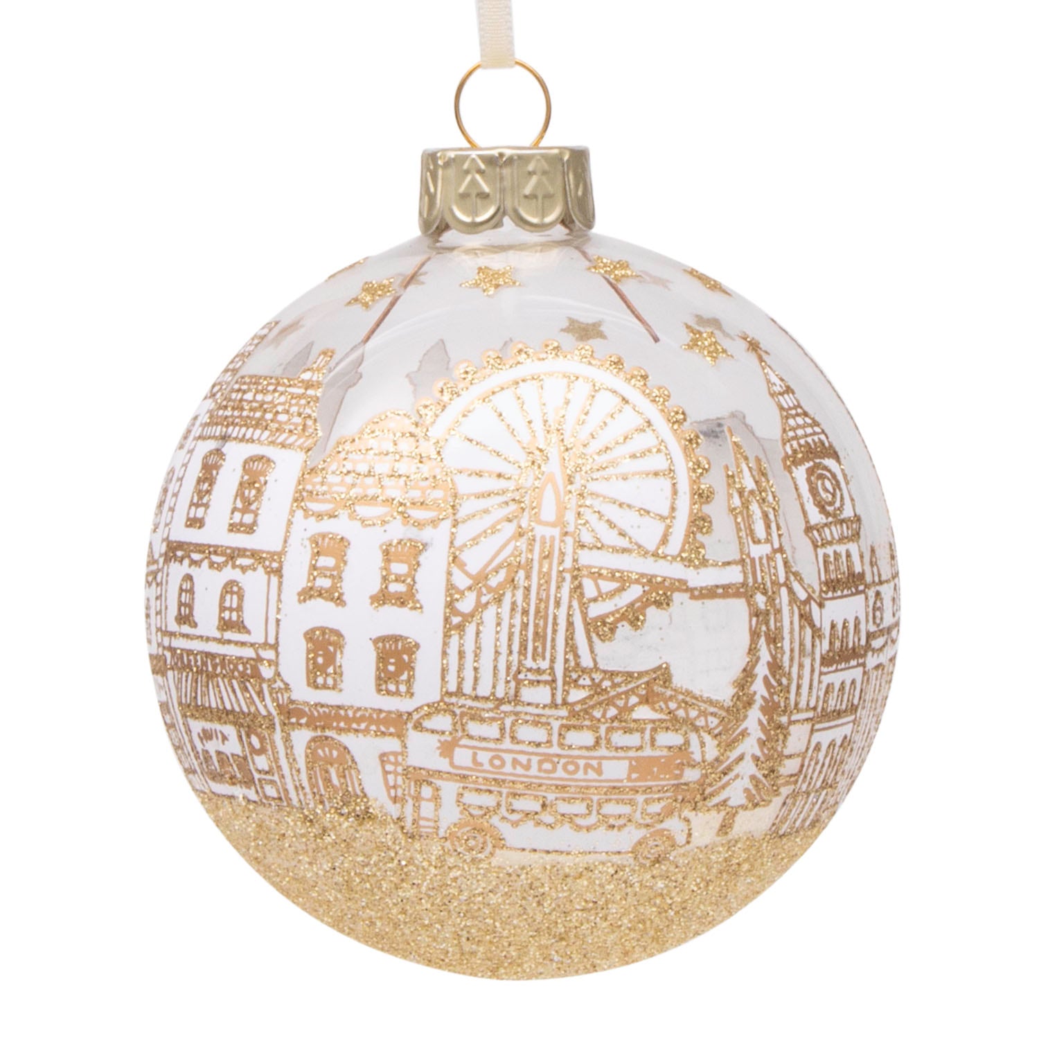 Gisela Graham Glass Bauble Decoration - London Skyline - Clear & Gold 1