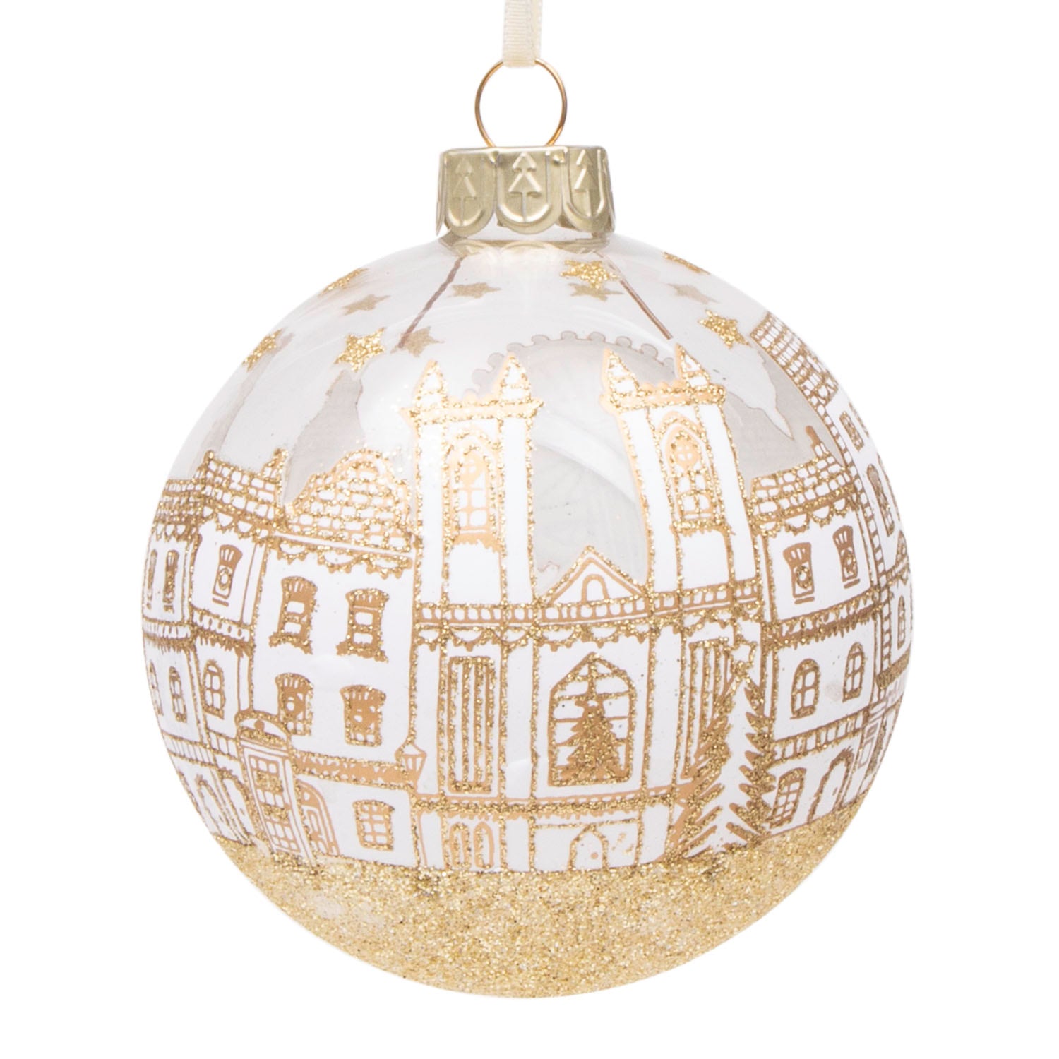 Gisela Graham Glass Bauble Decoration - London Skyline - Clear & Gold 2