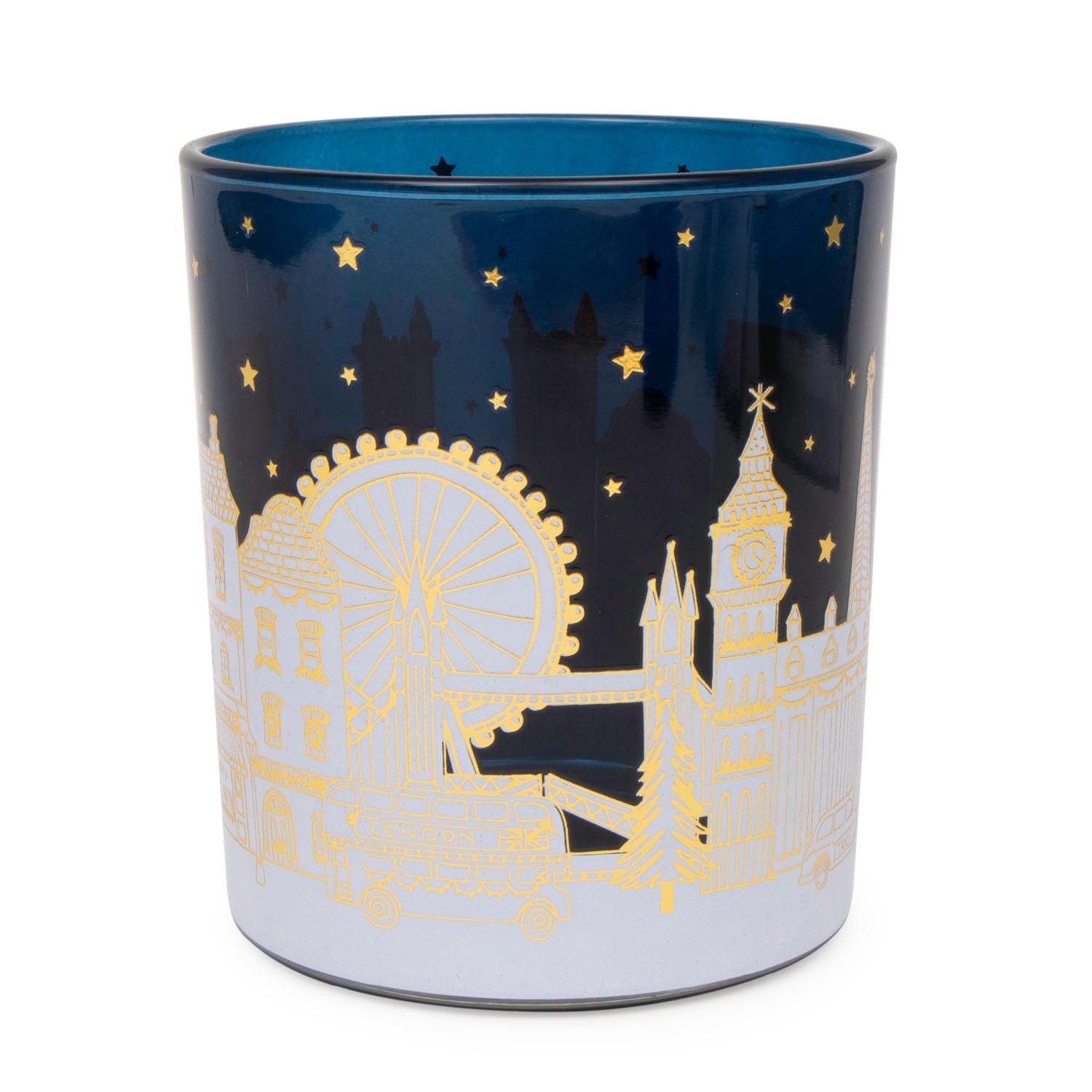 Gisela Graham Glass Tealight 10cm - London Scene - Dark Blue & Gold 1