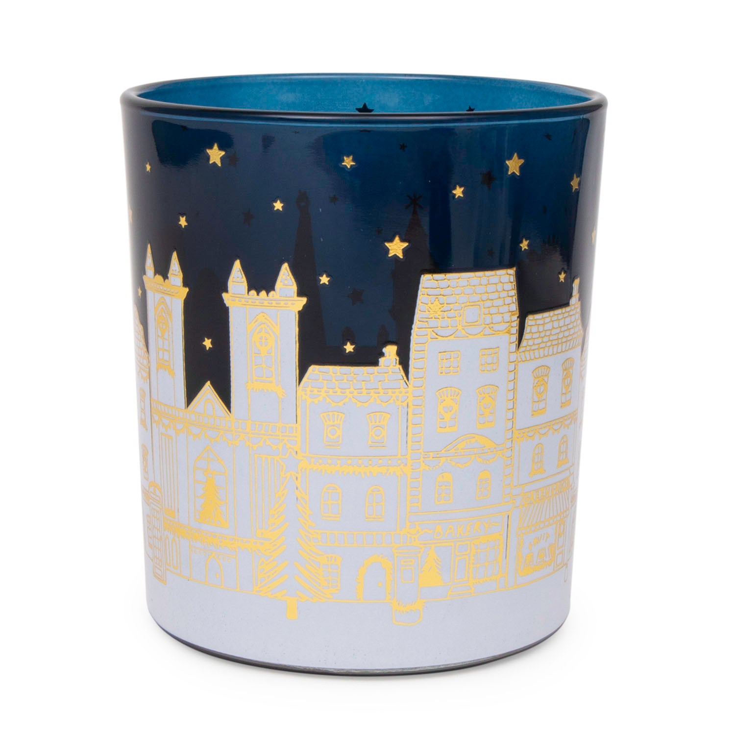 Gisela Graham Glass Tealight 10cm - London Scene - Dark Blue & Gold 2