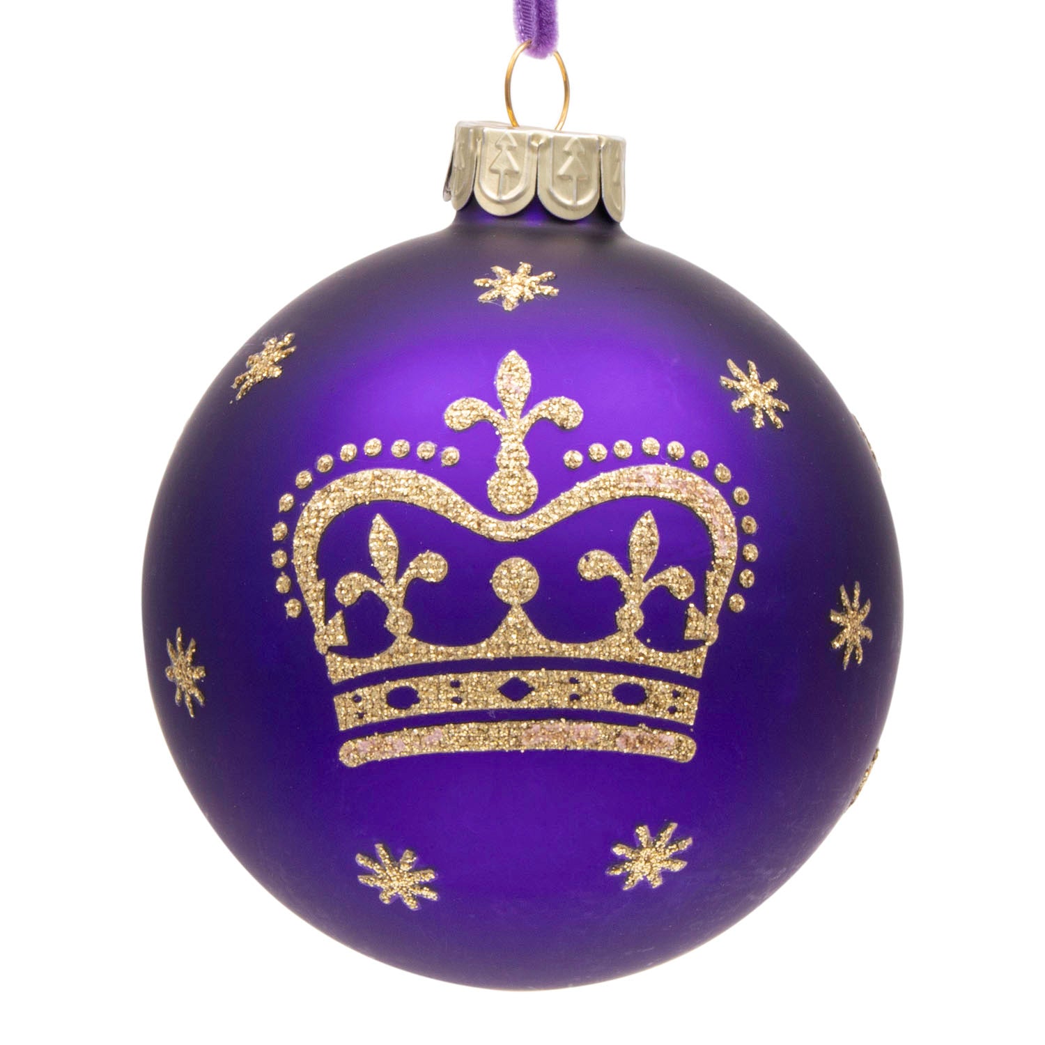 Gisela Graham King Charles III Bauble Christmas Decoration - Royal Matt Purple 2
