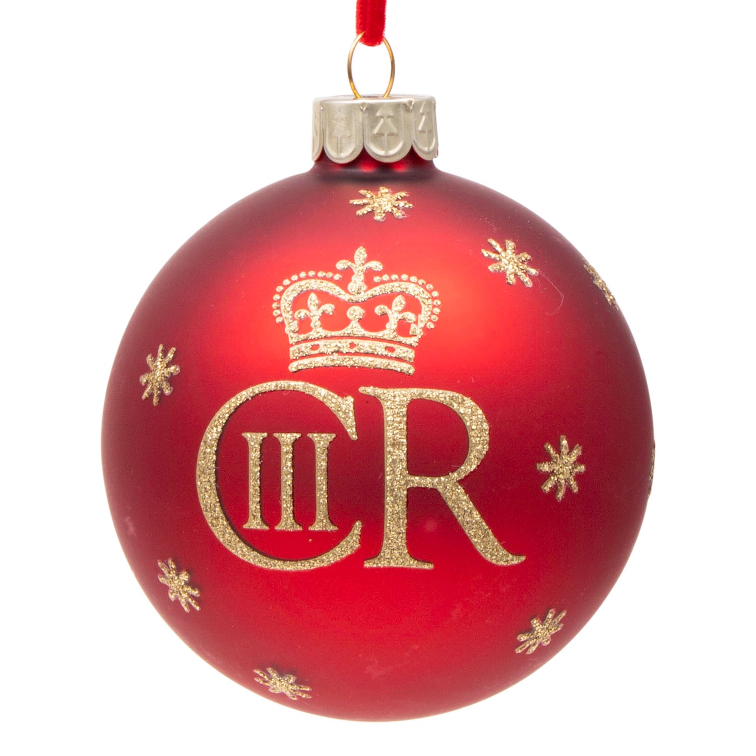 Gisela Graham King Charles III Bauble Christmas Decoration - Royal Matt Red 1